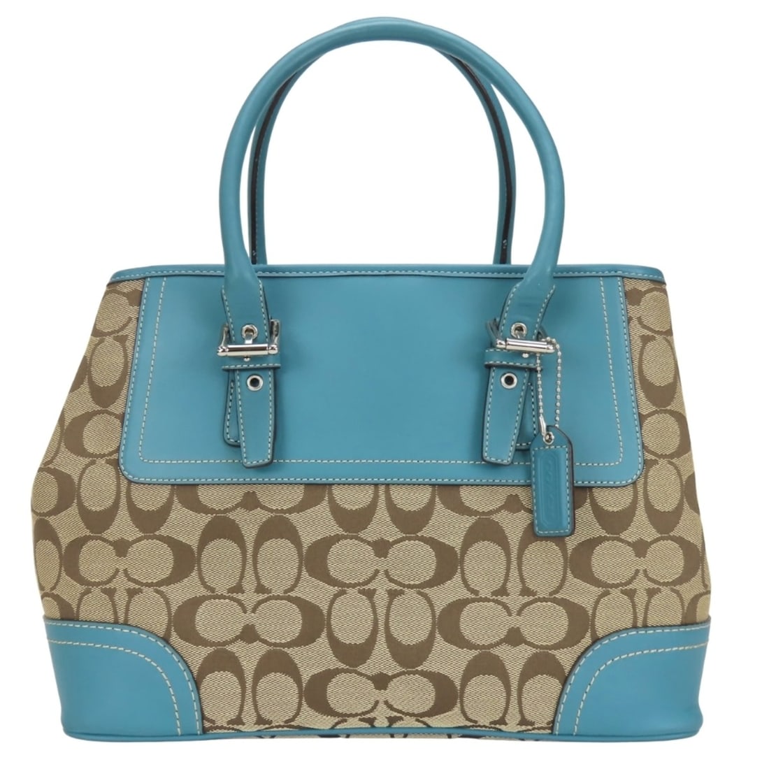 Coach Signature Handbag F11220, Canvas, Leather, Beige, Blue, Silver Hardware, Women's, COACH (1 of 20)