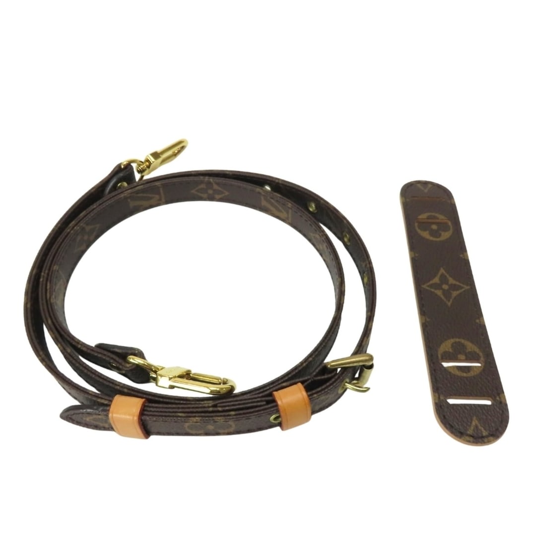Louis Vuitton Monogram Shoulder Strap, Brown Natural Leather with Gold Hardware, Women's LOUIS (1 of 18)
