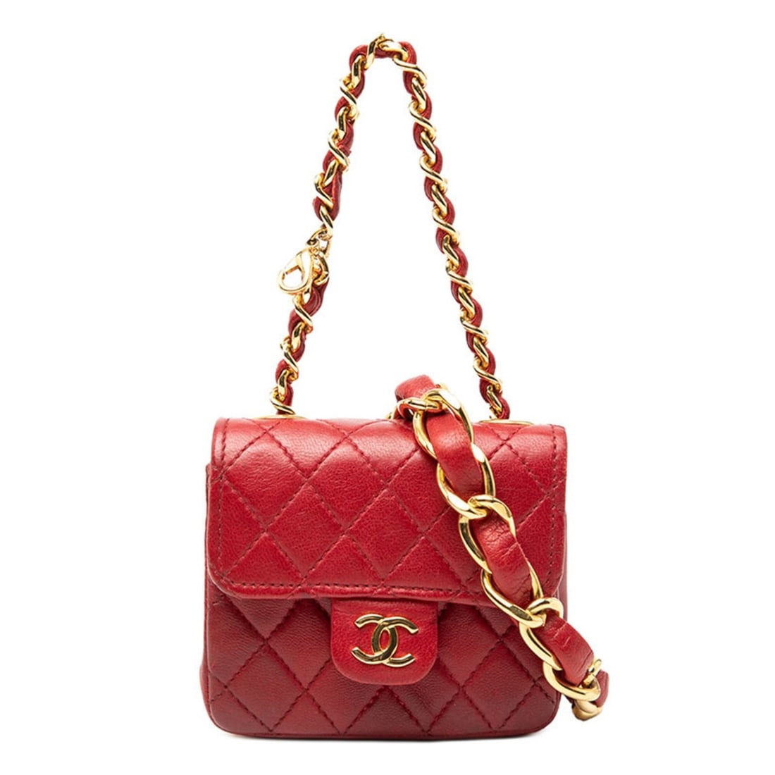 CHANEL Mini Matelasse Chain Shoulder Bag in Red and Gold Lambskin for Women: --- Catalog ---Category: SizeSize (HxWxD): 7cm x 8.5cm x 3.5cm / 2.75'' x 3.34'' x 1.37''Category: DesignType: Shoulder bagColor: Gold, Red colorGender: WomenMaterial: Leather Outer Pocket: Open pocke