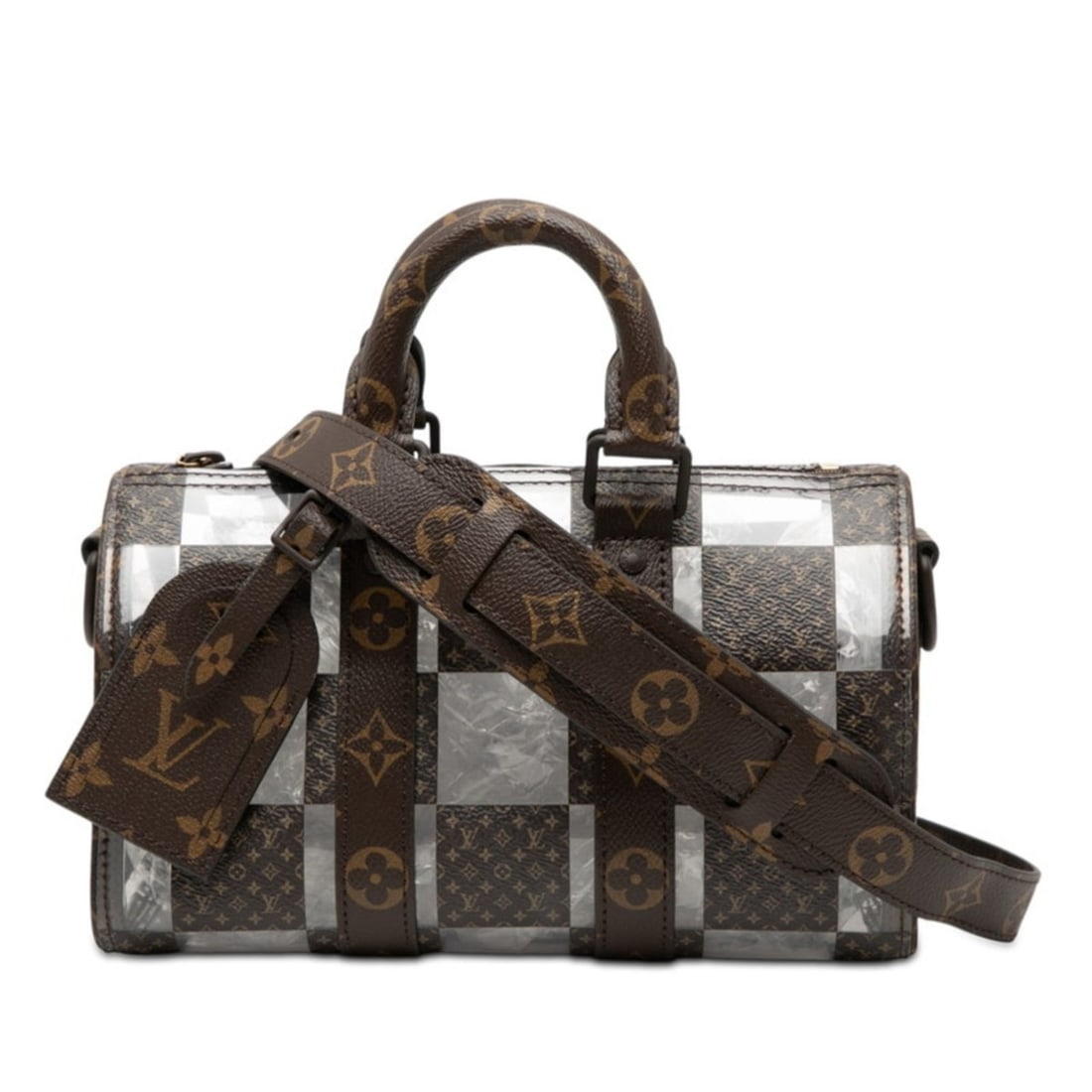 Louis Vuitton Monogram Chess Keepall Bandouliere 25 Handbag/Shoulder Bag, 2-Way, M20872, Brown,: --- Catalog ---Category: SizeSize (HxWxD): 15cm x 25cm x 11cm / 5.9'' x 9.84'' x 4.33''Category: DesignType: Handbag, Shoulder bagColor: Brown, ClearGender: WomenMaterial: PVC , Vinyl Category: Genera