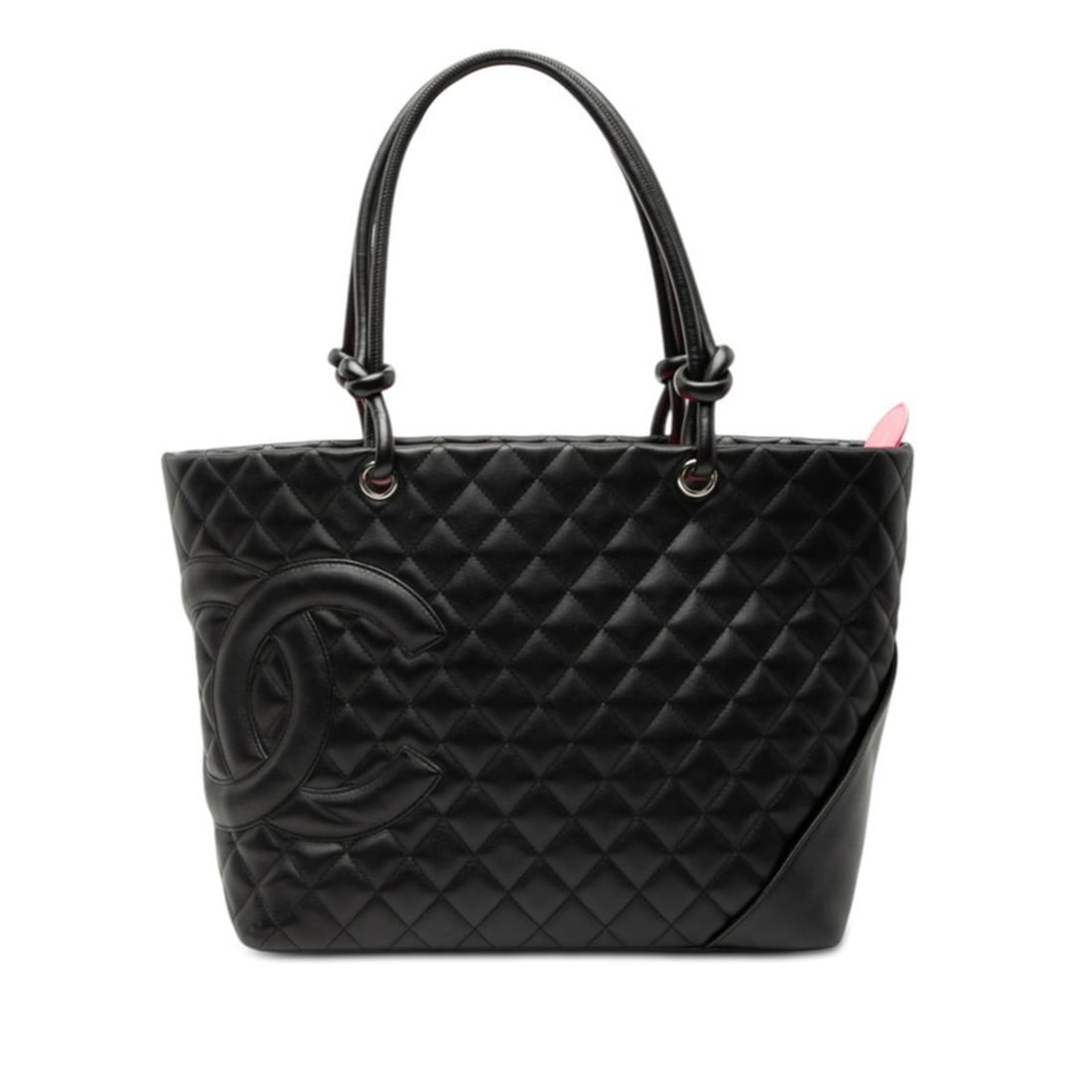 CHANEL Cambon Line Large Coco Mark Matelasse Tote Bag in Black Lambskin for Women: --- Catalog ---Category: SizeSize (HxWxD): 24.5cm x 29cm x 14.5cm / 9.64'' x 11.41'' x 5.7''Category: DesignType: Tote bagColor: BlackGender: WomenMaterial: Leather Leather/Fur Type: LambskinCategory: