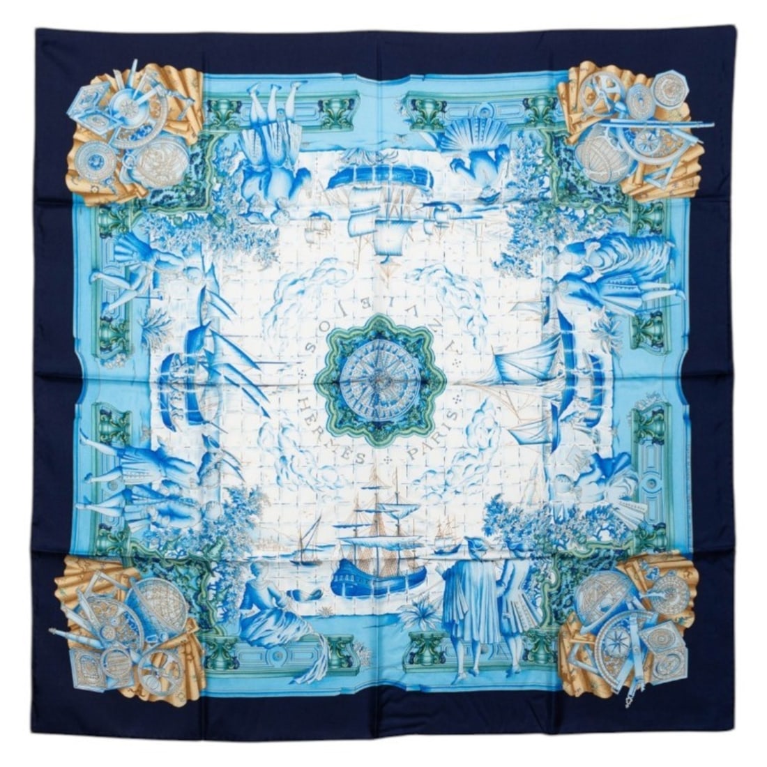 Hermes Hermès Carré 90 AZVLEJOS Azulejo Scarf/Muffler in Blue Multicolored Silk for Women (1 of 14)