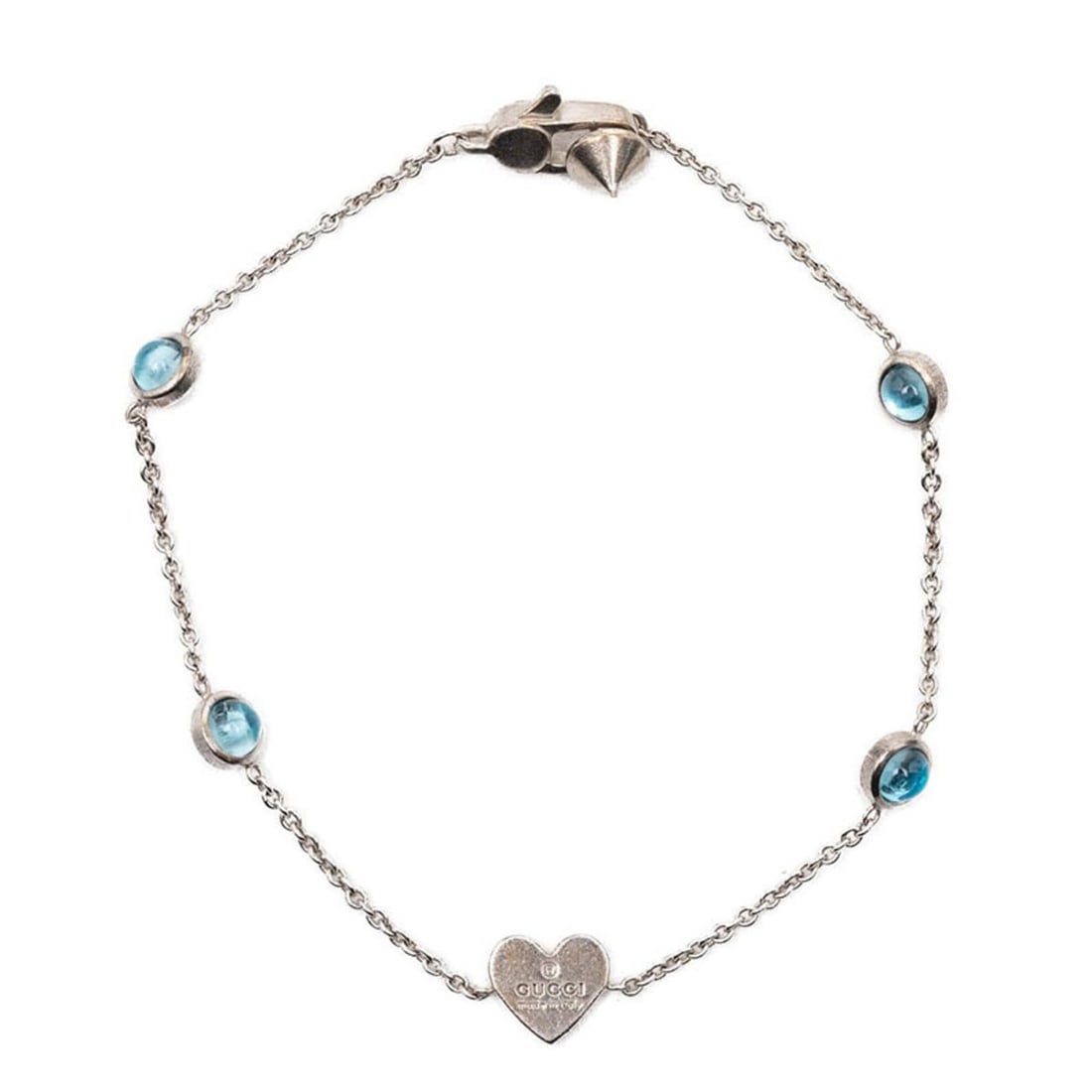 Gucci Heart Bracelet #17 SV925 Silver with Colored Stones for Women: --- Catalog ---Category: SizeLength: 17.5cm / 6.88''Category: DesignType: Charm braceletStone: Color stoneGender: WomenMaterial: Silver 925Category: GeneralBrand: Gucci--- Item List ---Section: Condit