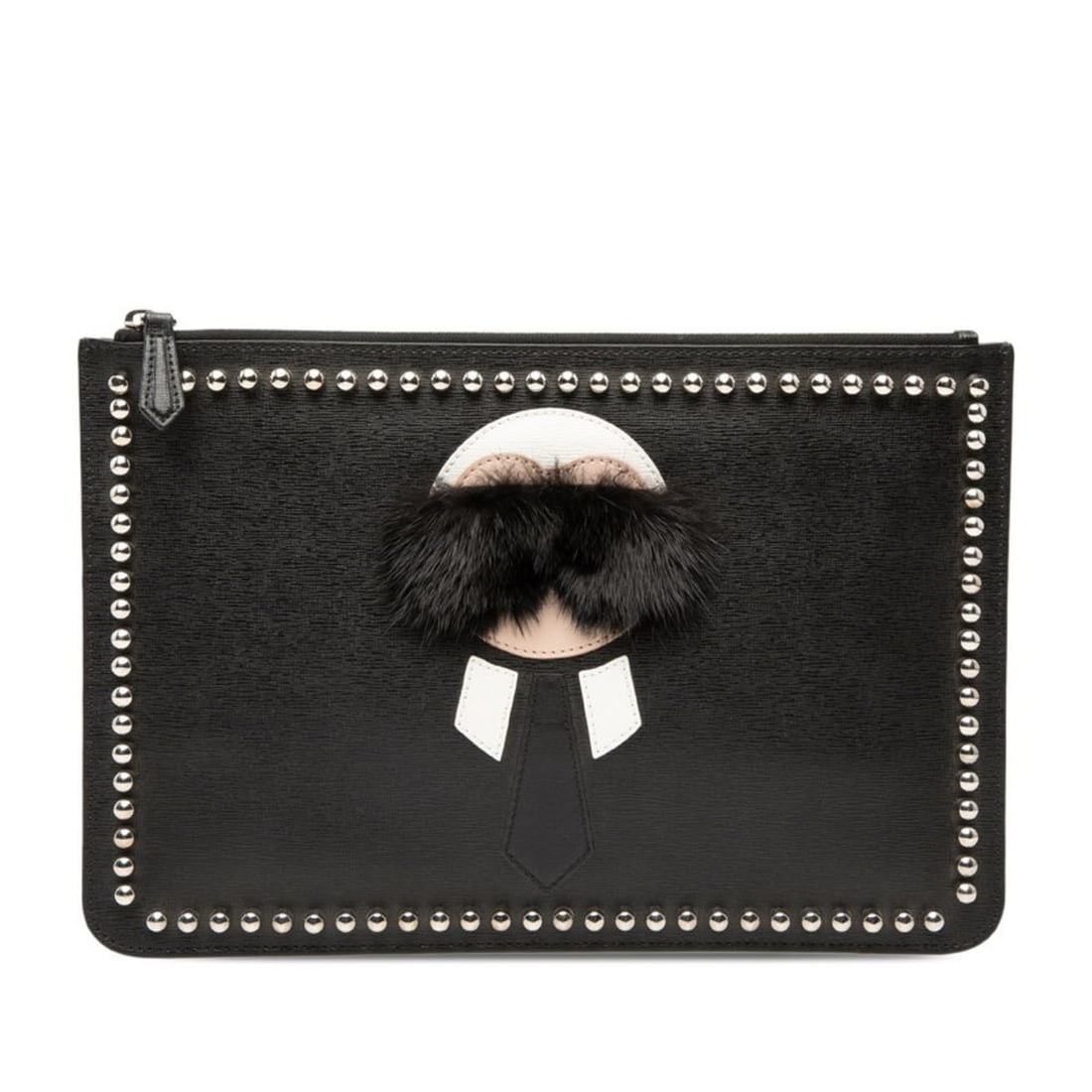 FENDI Karl Lagerfeld Studded Clutch Bag/Second Bag 7N0078 Black Multicolor Leather and Fur Women's: --- Catalog ---Category: SizeSize (HxWxD): 20cm x 30cm x 5.00mm / 7.87'' x 11.81'' x 0.19''Category: DesignType: Clutch bagColor: Black, Multi-colorGender: WomenMaterial: Leather , Fur Category: Gener