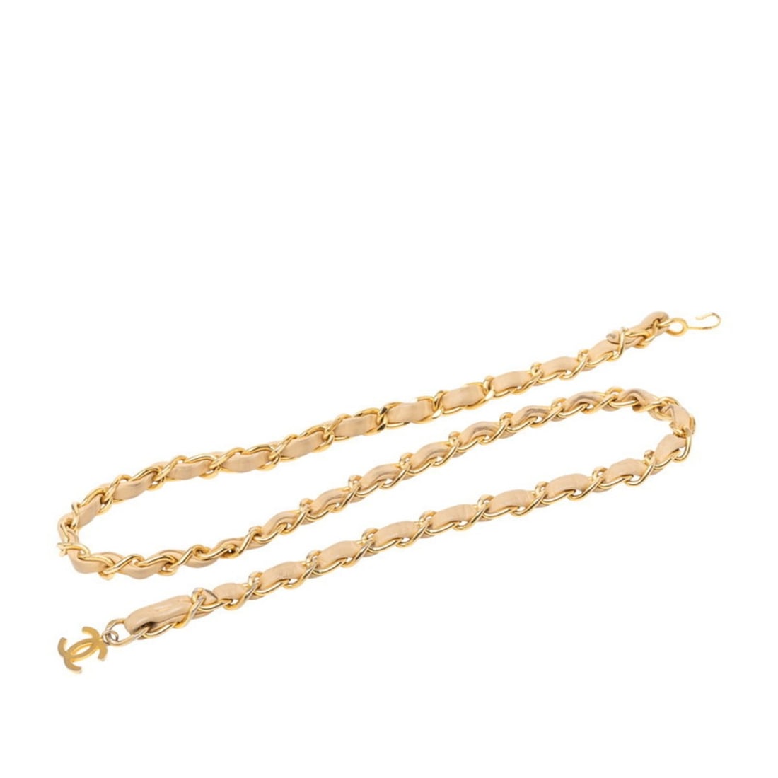 Chanel Coco Mark Chain Belt, Gold/Beige Plated Leather, Women's, CHANEL: --- Catalog ---Category: SizeLength: 102.5cm / 40.35''Category: DesignType: Chain beltColor: Beige, GoldGender: WomenMaterial (Strap): Leather Category: GeneralBrand: Chanel--- Item List ---Section: C