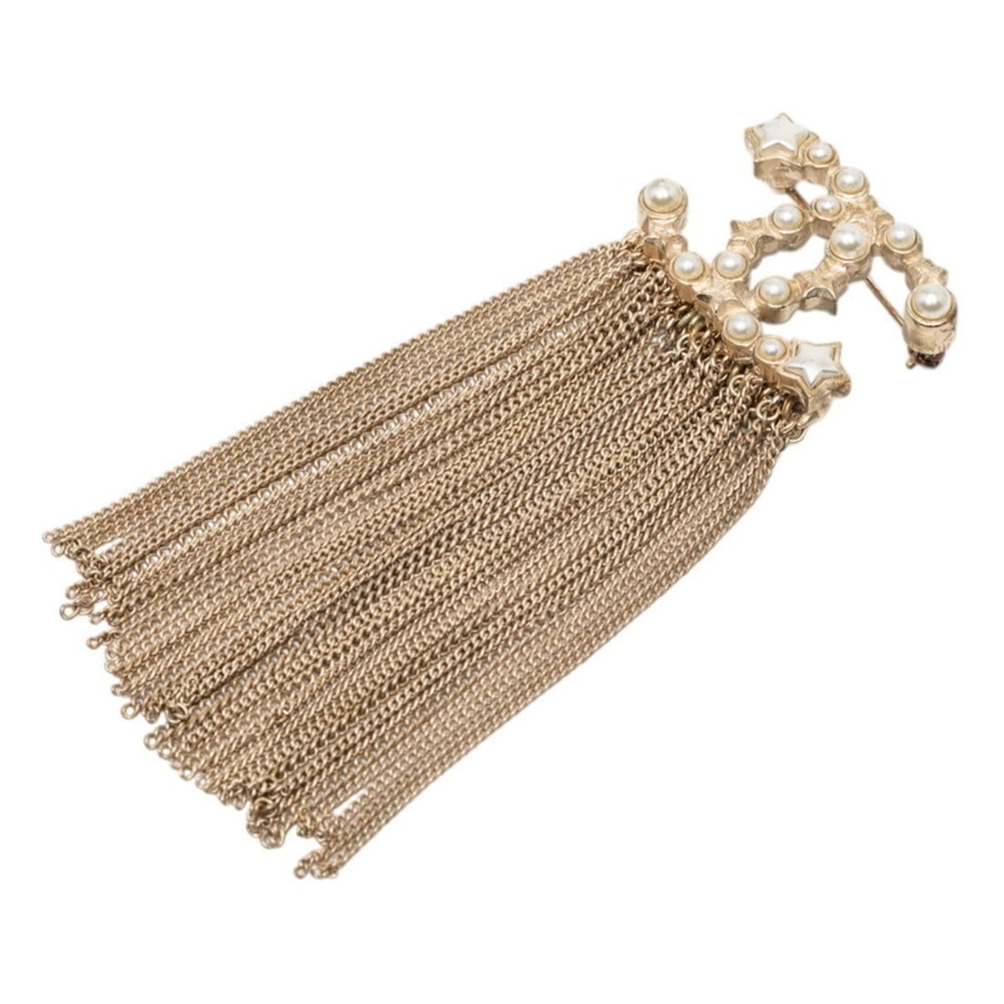 CHANEL Coco Mark Fringe Star Pearl Brooch Gold Plated Women's: --- Catalog ---Category: SizeSize (HxWxD): 9.32cm x 3.35cm / 3.66'' x 1.31''Category: DesignType: BroochColor: GoldGender: WomenCategory: GeneralBrand: Chanel--- Item List ---Section: ConditionRanking