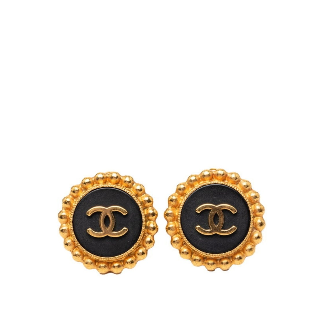 Chanel Coco Mark Earrings, Gold and Black Plated, Women's, CHANEL: --- Catalog ---Category: SizeSize (HxWxD): 25.60mm x 25.60mm / 1.01'' x 1.01''Category: DesignType: Clip earringsColor: Black, GoldGender: WomenCategory: GeneralBrand: Chanel--- Item List ---Section: