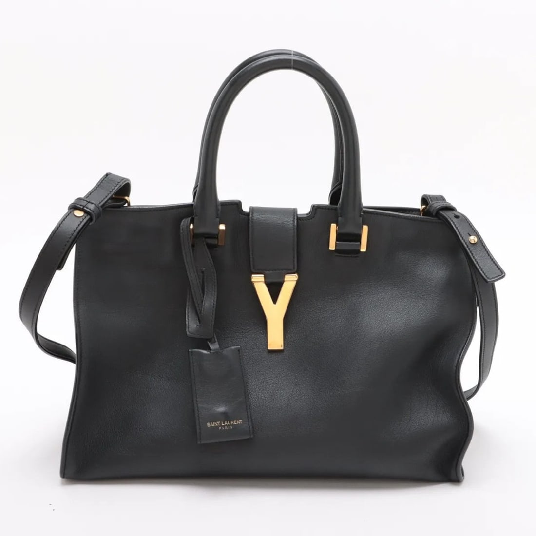 Yves Saint Laurent YSL Paris Y-Line Petit Cabas Leather Shoulder Bag Tote for Women: --- Catalog ---Category: SizeSize (HxWxD): 19cm x 30cm x 16cm / 7.48'' x 11.81'' x 6.29''Category: DesignType: Shoulder bag, Tote bagColor: BlackGender: WomenMaterial: Leather Category: GeneralBrand: