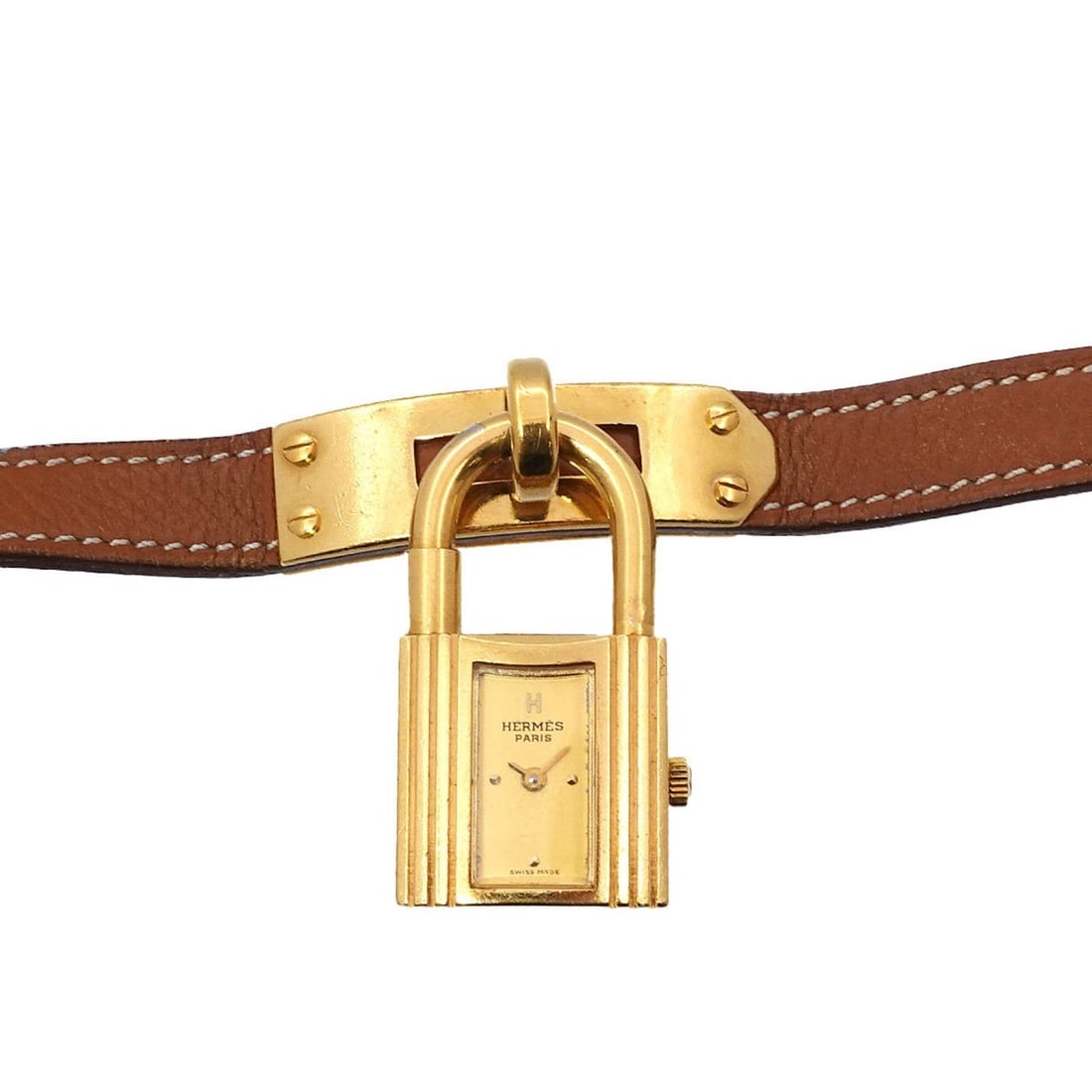 Hermès Kelly Watch Women's Gold Brown Quartz with Cadena: --- Catalog ---Category: SizeWrist Size: 13.5cm - 16cm / 5.31'' - 6.29''Case Diameter: 20mm / 0.79''Category: DesignType: WristwatchGender: WomenColor (Dial): GoldMaterial (Band): Gold plated, Leather