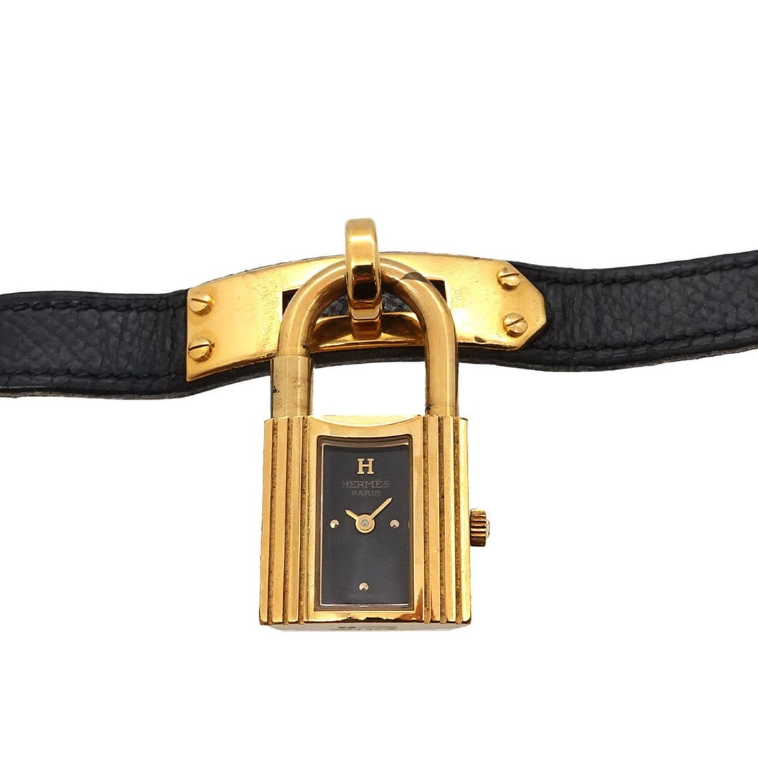 Hermès Kelly Watch Women's Black Quartz with Cadena: --- Catalog ---Category: SizeWrist Size: 13.5cm - 16cm / 5.31'' - 6.29''Case Diameter: 20mm / 0.79''Category: DesignType: WristwatchGender: WomenColor (Dial): BlackMaterial (Band): Gold plated, Leathe