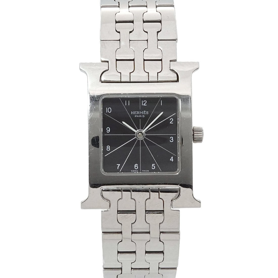 Hermès H Watch HH1 210 Women's Black Quartz: --- Catalog ---Category: SizeWrist Size: 15cm / 5.9''Case Diameter: 21mm / 0.83''Category: DesignType: WristwatchGender: WomenColor (Dial): BlackMaterial (Band): Stainless steelMaterial (Case): Stainl