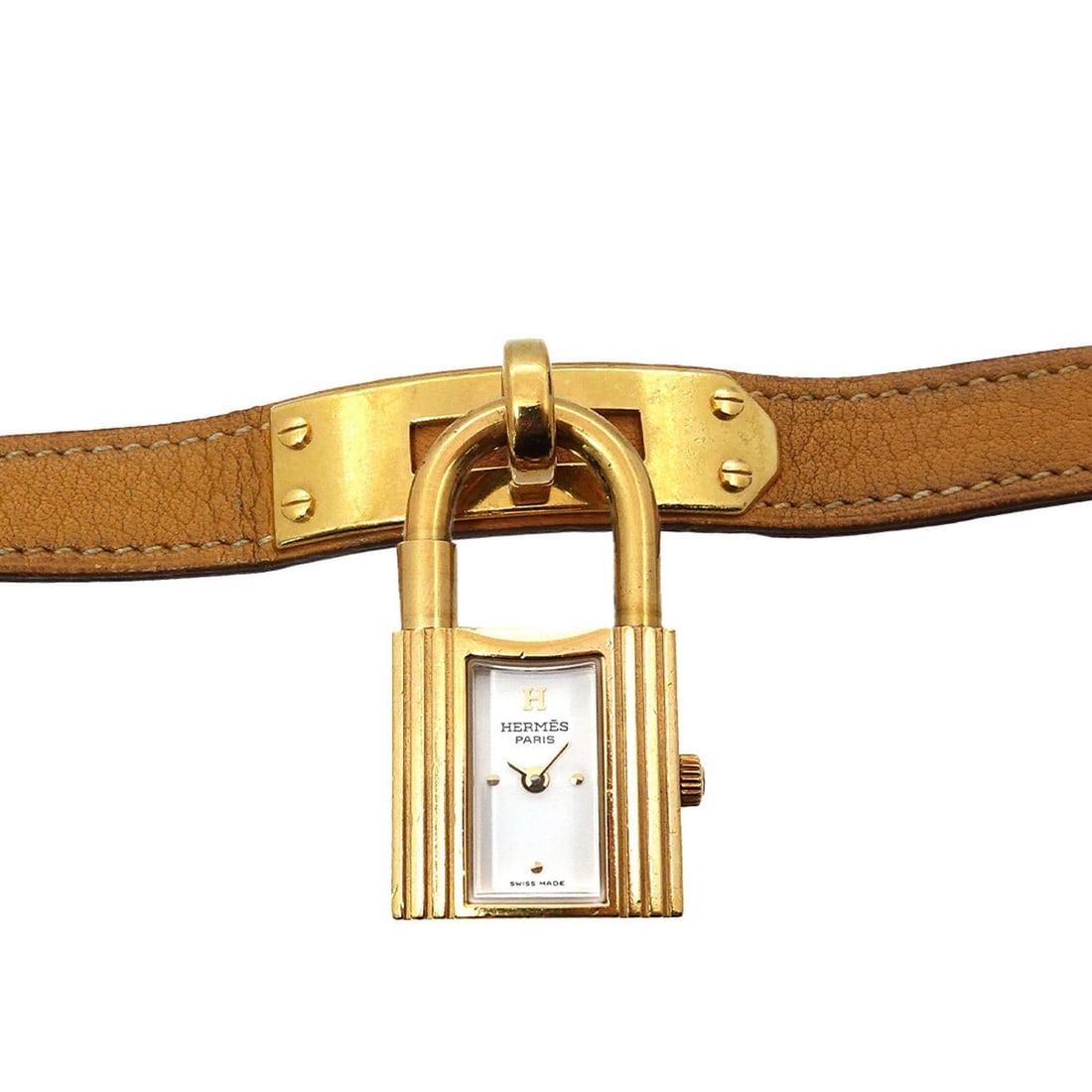 Hermès Kelly Watch Women's White Quartz with Cadena: --- Catalog ---Category: SizeWrist Size: 14cm - 16.5cm / 5.51'' - 6.49''Case Diameter: 20mm / 0.79''Category: DesignType: WristwatchGender: WomenColor (Dial): WhiteMaterial (Band): Gold plated, Leathe