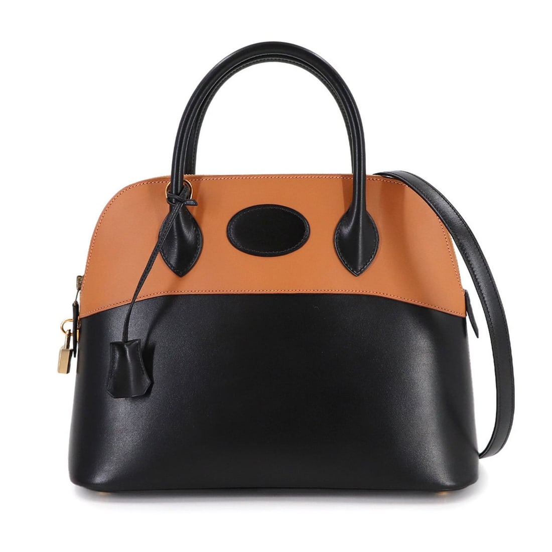 Hermes Hermès Bolide 31 2-way handbag, Chamonix box calf leather, black and natural finish, G: --- Catalog ---Category: SizeSize (HxWxD): 24cm x 31.5cm x 11.5cm / 9.44'' x 12.4'' x 4.52''Category: DesignType: HandbagColor: Black, NaturalGender: WomenMaterial: Box calf leather , Chamonix leather