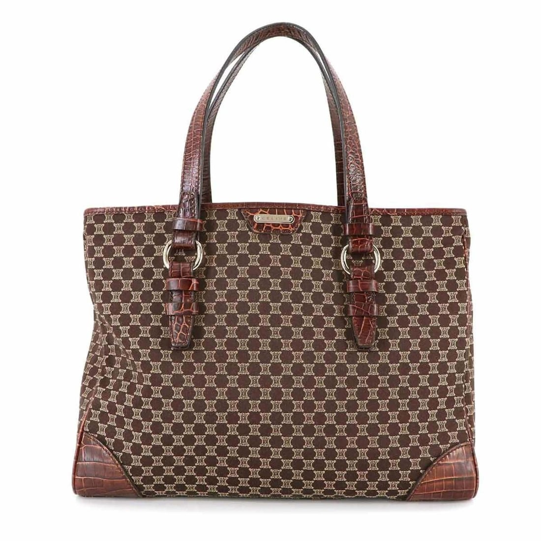 Celine Macadam Tote Handbag in Brown Embossed Canvas and Leather with Gold Hardware (1 of 14)