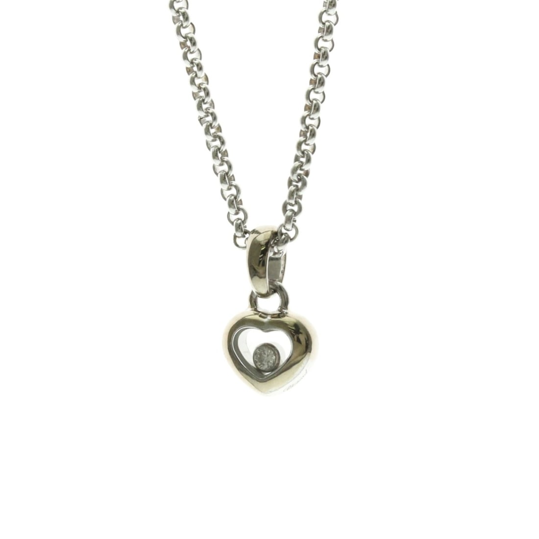 Chopard Happy Diamond Necklace 79/4854 White Gold (18K) Diamond Men,Women Fashion Pendant Necklace: --- Catalog ---Category: SizeWeight: 10.8g / 0.38oz.Pendant Size: 8.1mm x 8.8mm / 0.31'' x 0.34''Neck Circumference: 42 cm / 16.53''Category: DesignColor: SilverMetal: White GoldStone: DiamondStyle: F