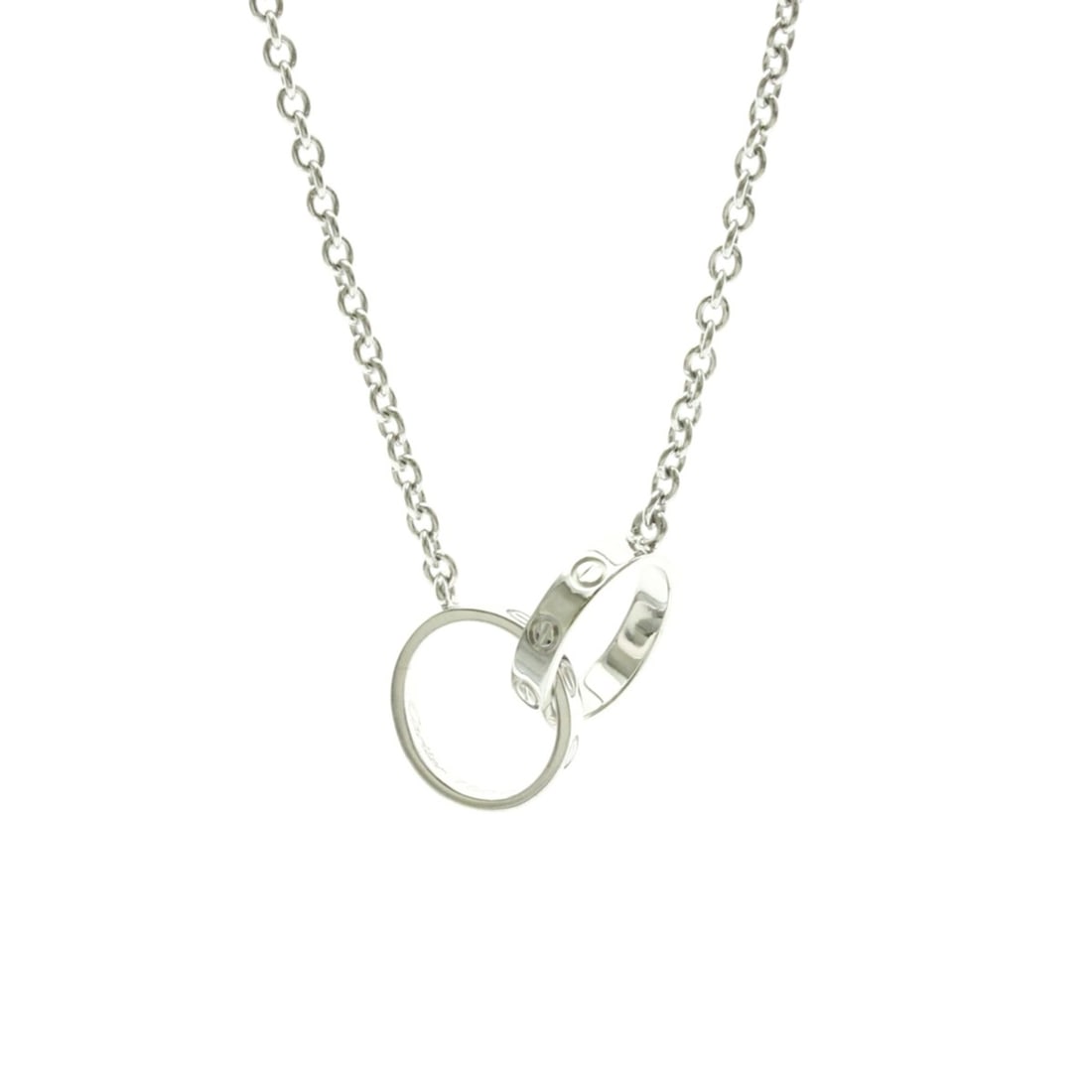 Cartier Baby Love Necklace White Gold (18K) No Stone Men,Women Fashion Pendant Necklace (Silver): --- Catalog ---Category: SizeWeight: 7.4g / 0.26oz.Neck Circumference: 44.5 cm / 17.51''Category: DesignColor: SilverStone: No StoneStyle: FashionGender: Men,WomenMaterial: White gold (18K)Metal Purit