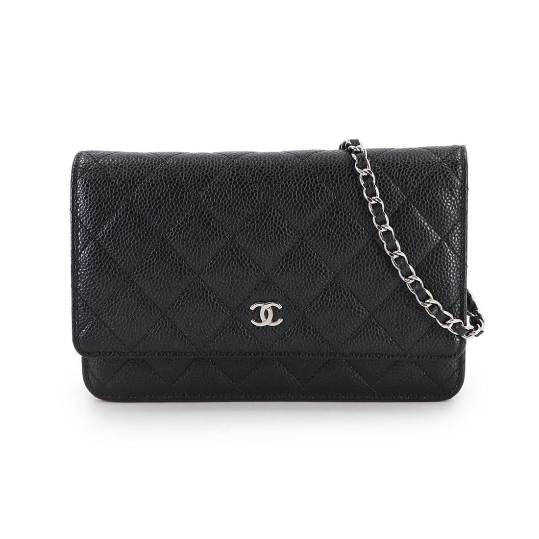 CHANEL Matelasse Classic Chain Wallet in Black Caviar Leather with Silver Hardware (AP0250): --- Catalog ---Category: SizeSize (HxWxD): 12.5cm x 19cm x 3.5cm / 4.92'' x 7.48'' x 1.37''Category: DesignType: Chain/Shoulder walletColor: BlackGender: WomenMaterial: Grained Calfskin Category: Gene