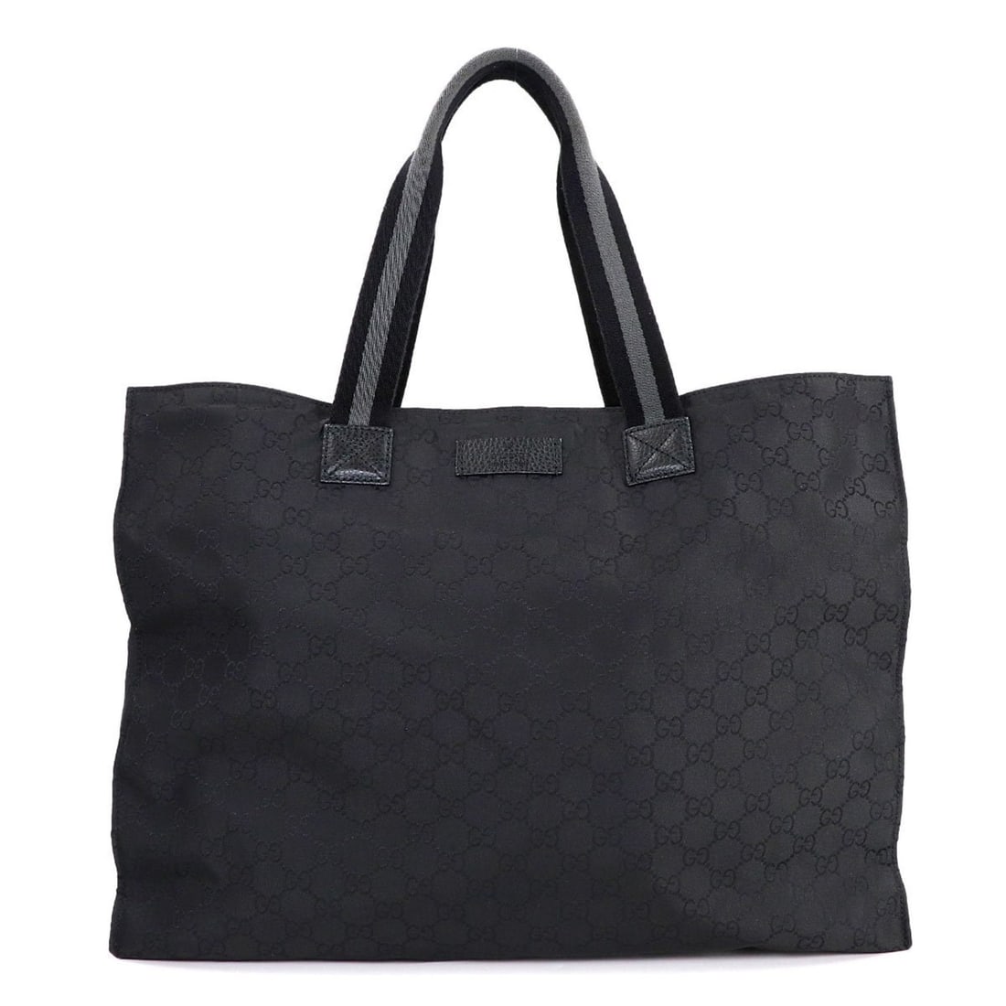 Gucci Tote Handbag, GG Nylon Leather, Black, Silver Hardware, 449176: --- Catalog ---Category: SizeSize (HxWxD): 31cm x 42cm x 13cm / 12.2'' x 16.53'' x 5.11''Category: DesignType: Handbag, Tote bagColor: BlackGender: WomenMaterial: Nylon , Leather Category: GeneralMPN: