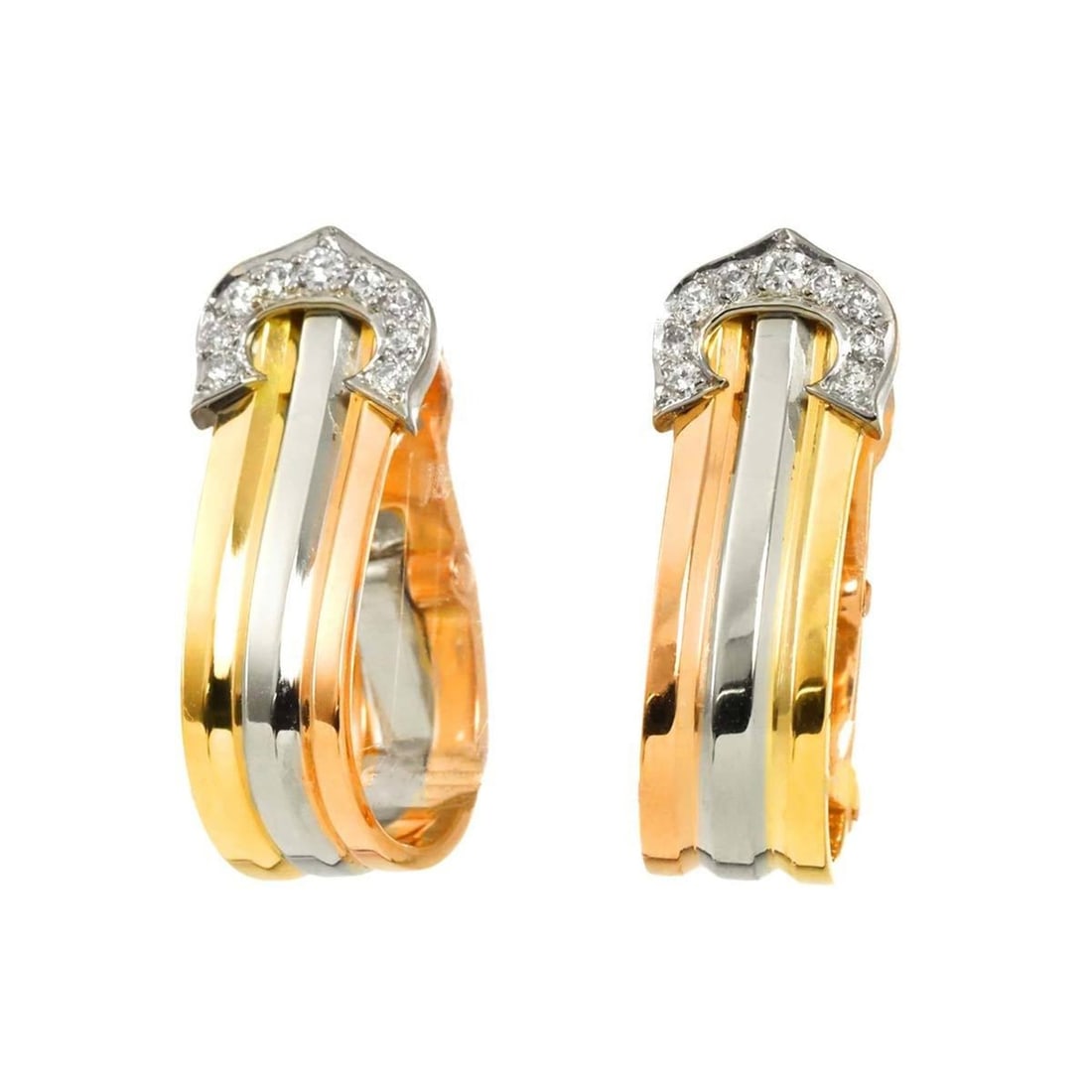 Cartier 2C Trinity Diamond Earrings in 18K Yellow Gold, PG, and WG 750, 3 Colors, C2 Clip-on (1 of 16)