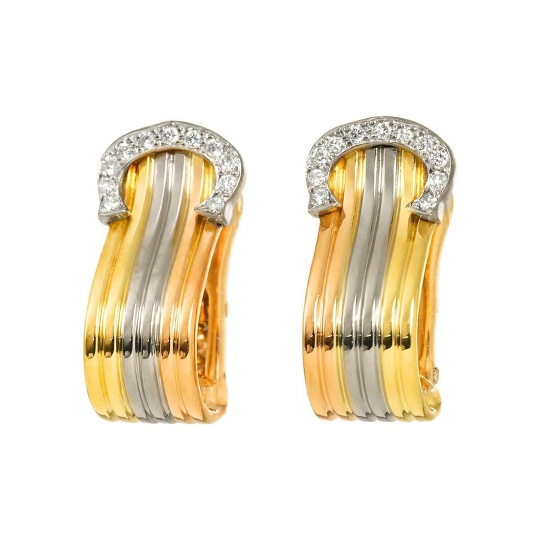 Cartier 2C Trinity Diamond Earrings in 18K Yellow Gold, PG, and WG 750, 3 Colors, C2 Clip-on: --- Catalog ---Category: SizeSize (HxWxD): 18.20mm x 9.30mm / 0.72'' x 0.37''Category: DesignType: Clip earringsGender: WomenMaterial: Pink gold (18K), White gold (18K), Yellow gold (18K)Category: Gen