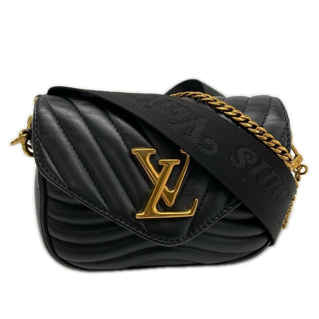 LOUIS VUITTON New Wave Multi Pochette M56461 2-way Shoulder Bag in Black Calfskin Leather for Women: --- Catalog ---Category: SizeWeight: 534g / 1.17lb.Size (HxWxD): 13.5cm x 18.5cm x 3.5cm / 5.31'' x 7.28'' x 1.37''Strap Length: 109cm / 42.91''Category: DesignType: Pochette, Shoulder bagColor: Black