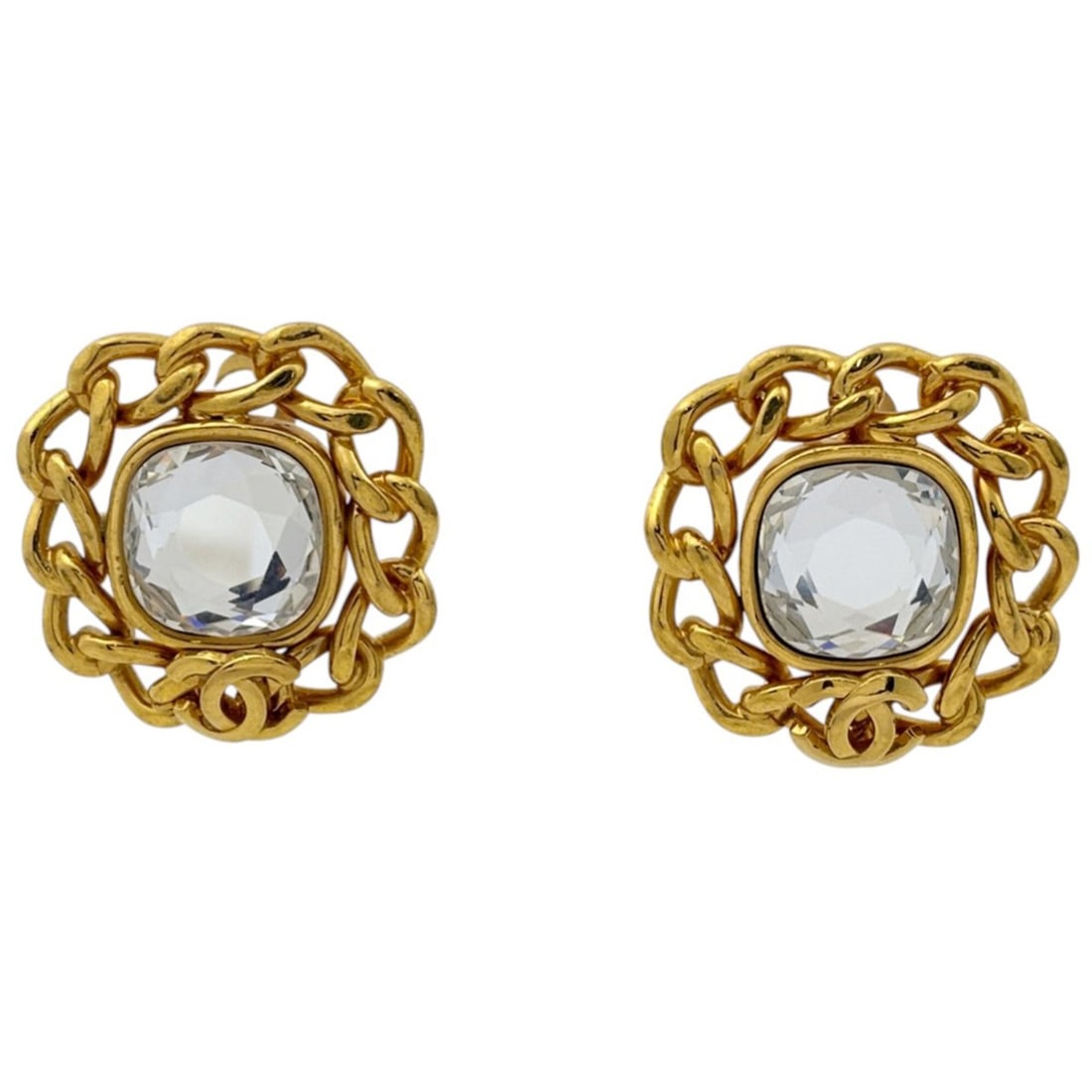 CHANEL Coco Mark Rhinestone Earrings, GP Gold, Women's: --- Catalog ---Category: SizeSize (HxWxD): 25.00mm x 25.00mm / 0.98'' x 0.98''Category: DesignType: Clip earringsColor: GoldGender: WomenMaterial: Gold platingCategory: GeneralBrand: Chanel--- Item Li