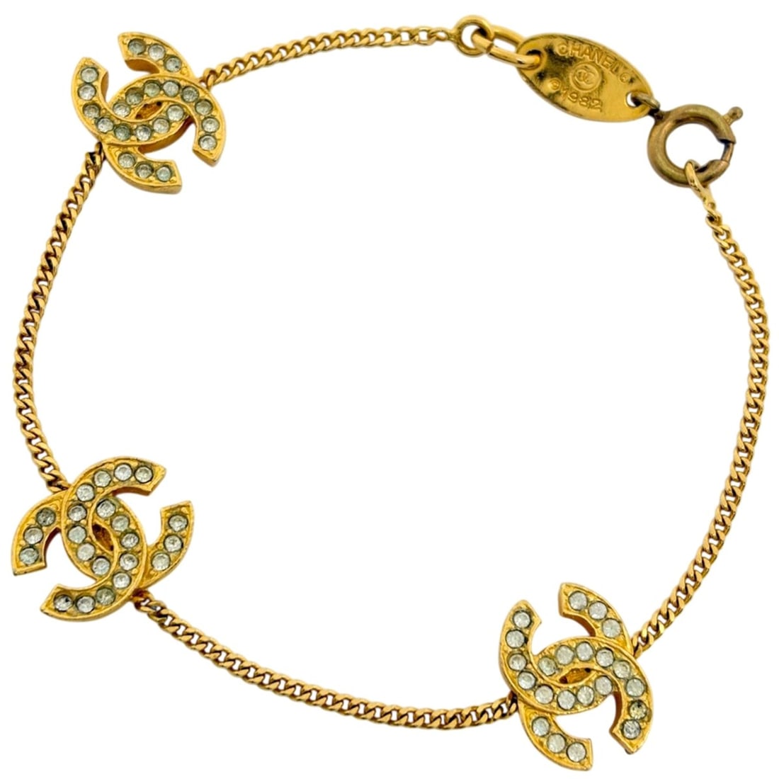 Chanel Coco Mark Rhinestone Bracelet, GP Gold, Women's: --- Catalog ---Category: SizeLength: 17.5cm / 6.88''Category: DesignType: Charm braceletColor: GoldGender: WomenMaterial: Gold platingCategory: GeneralBrand: Chanel--- Item List ---Section: ConditionR
