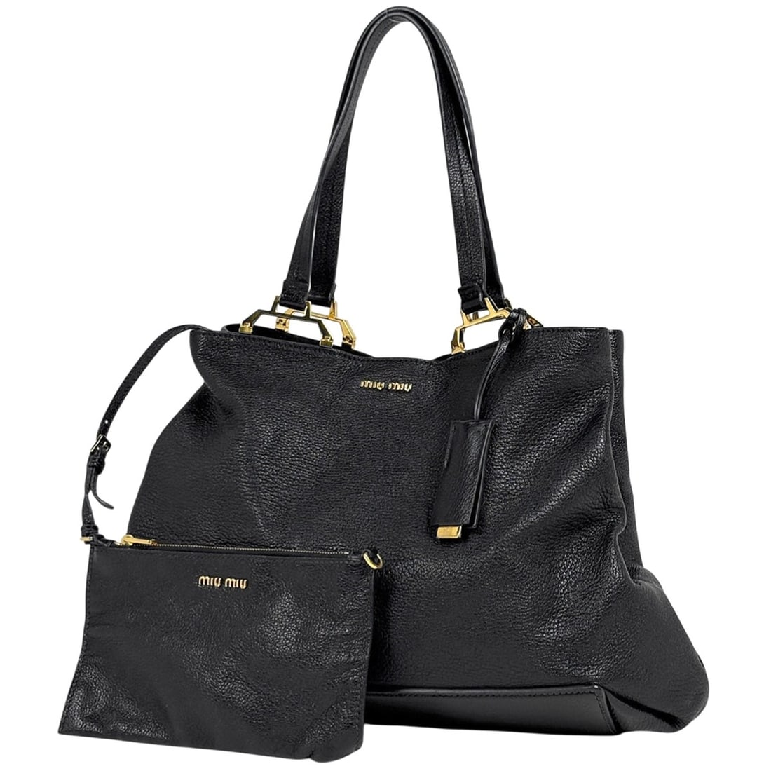 Miu Miu Miu Madras Tote Bag, Logo Shoulder Leather, Black, 5BG002, Women's: --- Catalog ---Category: SizeSize (HxWxD): 25cm x 32cm x 19cm / 9.84'' x 12.59'' x 7.48''Category: DesignType: Shoulder bag, Tote bagColor: BlackGender: WomenMaterial: Leather Category: GeneralBrand: