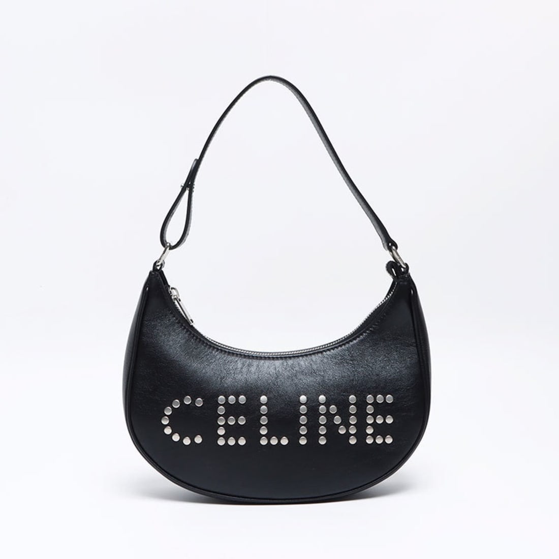 Celine Studded Logo Hobo Shoulder Bag, Black, WS12840: --- Catalog ---Category: DesignType: Shoulder bagColor: BlackGender: WomenCategory: GeneralBrand: CelineCountry of Origin: Italy--- Item List ---Section: ConditionRanking: Rank A Used - A few traces o