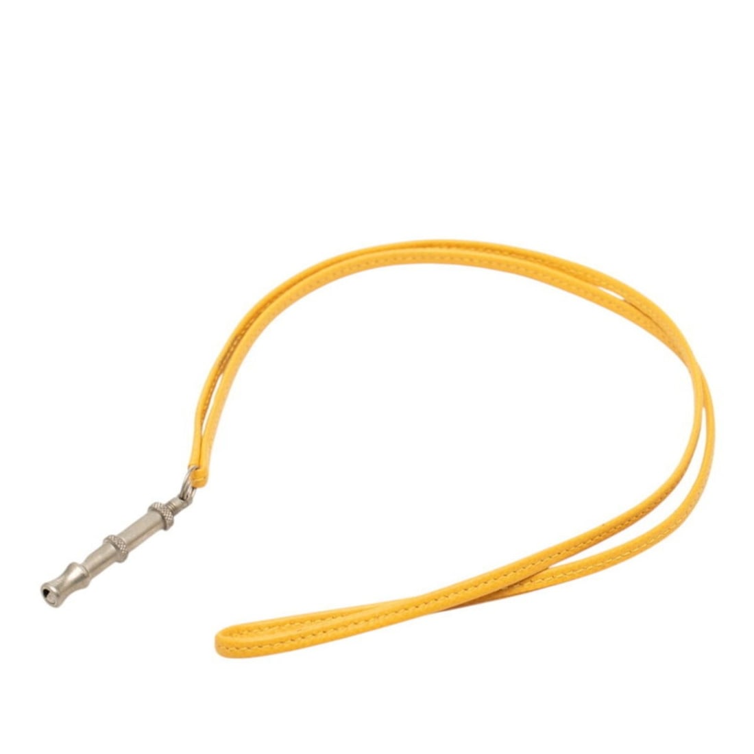 Hermes Hermès Sifre Dog Whistle Pendant Necklace in Silver and Yellow Metal with Leather for Women: --- Catalog ---Category: SizePendant Size: 56mm x 8.6mm / 2.2'' x 0.33''Neck Circumference: 52.5 cm / 20.66''Category: DesignColor: Silver, YellowGender: WomenMaterial: Leather, MetalPendant Type: Pen