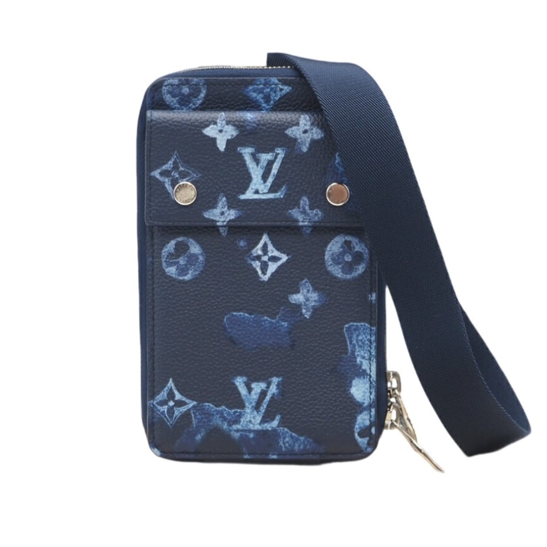 LOUIS VUITTON Watercolor Phone Pouch M80466 Shoulder Bag in Blue Coated Canvas for Women: --- Catalog ---Category: SizeWeight: 317g / 11.18oz.Size (HxWxD): 17.5cm x 10.5cm x 2.5cm / 6.88'' x 4.13'' x 0.98''Strap Length: 117cm / 46.06''Category: DesignType: Shoulder bagColor: BlueGender: Wo
