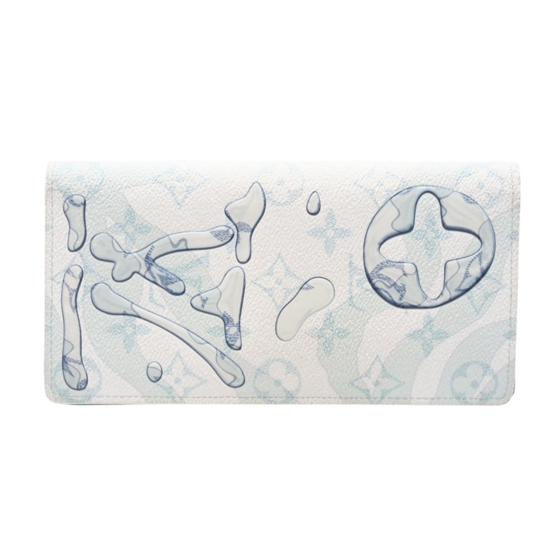 LOUIS VUITTON Aqua Garden Portefeuille Brazza M82306 Long Wallet in Blue and White Leather with: --- Catalog ---Category: SizeWeight: 156g / 5.5oz.Size (HxWxD): 10cm x 19cm x 2cm / 3.93'' x 7.48'' x 0.78''Category: DesignType: Long wallet (bi-fold)Color: Blue, WhiteGender: MenClosure: OpenMateria