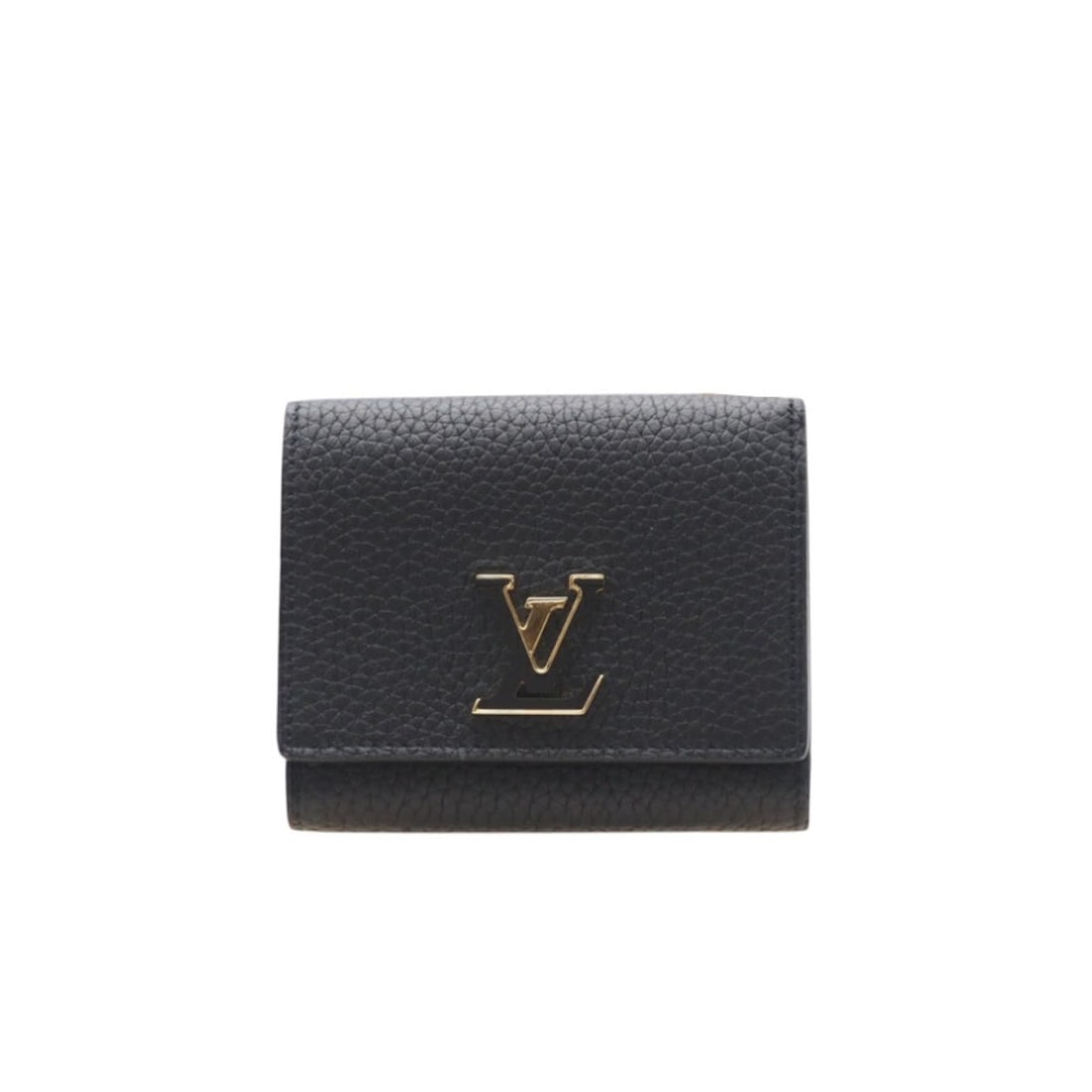 LOUIS VUITTON Taurillon Capucines Tiny Wallet M12149, a bifold wallet in black taurillon leather for: --- Catalog ---Category: SizeWeight: 100g / 3.52oz.Size (HxWxD): 9cm x 10.5cm x 2.5cm / 3.54'' x 4.13'' x 0.98''Category: DesignType: Wallet (bi-fold)Color: BlackGender: WomenMaterial: Leather Leather