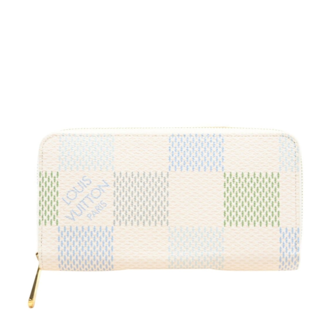 LOUIS VUITTON Damierious Zippy Wallet, Pistachio Green, Round Zip Wallet N40748, Long Blue, White,: --- Catalog ---Category: SizeWeight: 255g / 8.99oz.Size (HxWxD): 11cm x 20cm x 2.5cm / 4.33'' x 7.87'' x 0.98''Category: DesignType: Long wallet (bi-fold)Color: Blue, Green, WhiteGender: WomenClosure: