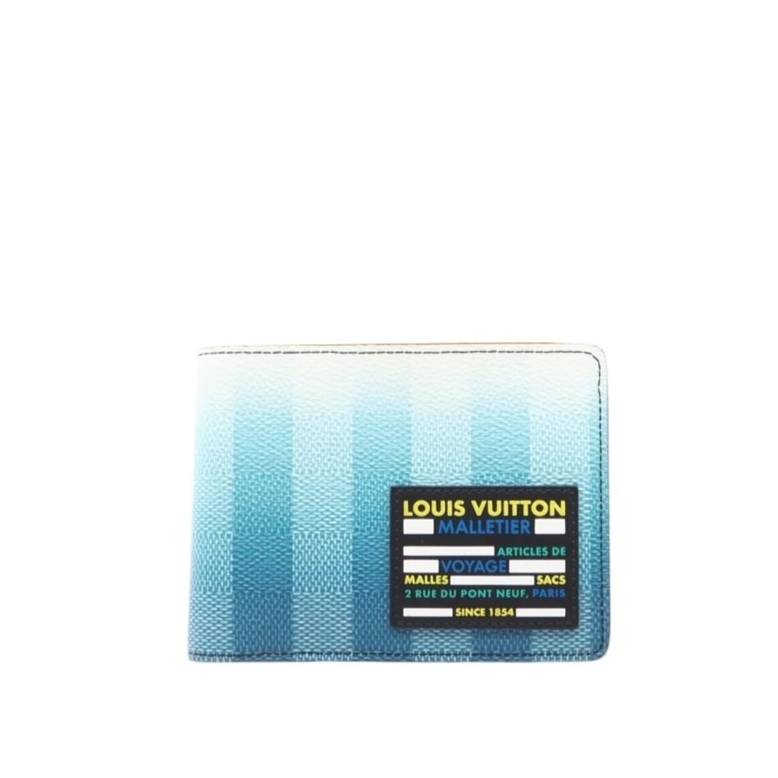 LOUIS VUITTON Damier Stripe Portefeuille Multiple M81319 Bifold Wallet in Blue and Black Coated: --- Catalog ---Category: SizeWeight: 86g / 3.03oz.Size (HxWxD): 9cm x 11.5cm x 1.5cm / 3.54'' x 4.52'' x 0.59''Category: DesignType: Wallet (bi-fold)Color: Black, BlueGender: MenClosure: OpenMaterial: