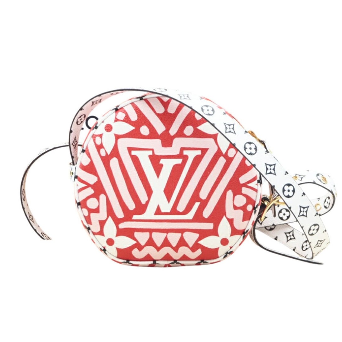 LOUIS VUITTON LV Crafty Boite Chapeau Souple M45364 Shoulder Bag in Red and White Coated Canvas for: --- Catalog ---Category: SizeWeight: 260g / 9.17oz.Size (HxWxD): 16.5cm x 17.5cm x 7.5cm / 6.49'' x 6.88'' x 2.95''Strap Length: 130cm / 51.18''Category: DesignType: Shoulder bagColor: Red color, Whit