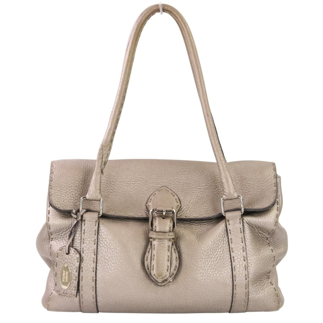 FENDI Selleria Linda Leather Tote Bag in Metallic Grey for Women: --- Catalog ---Category: SizeSize (HxWxD): 20cm x 31cm x 11.5cm / 7.87'' x 12.2'' x 4.52''Category: DesignType: Handbag, Tote bagColor: Metallic grayGender: WomenCategory: GeneralBrand: Fendi--- Item