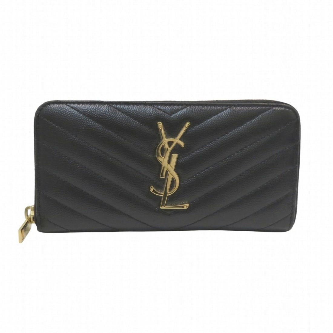 Yves Saint Laurent Monogram Leather Long Wallet with V-Stitching and Zip-Around Design (358094) -: --- Catalog ---Category: SizeSize (HxWxD): 10cm x 19cm x 2.5cm / 3.93'' x 7.48'' x 0.98''Category: DesignType: Long wallet (bi-fold)Color: BlackGender: Women,MenMaterial: Leather Category: