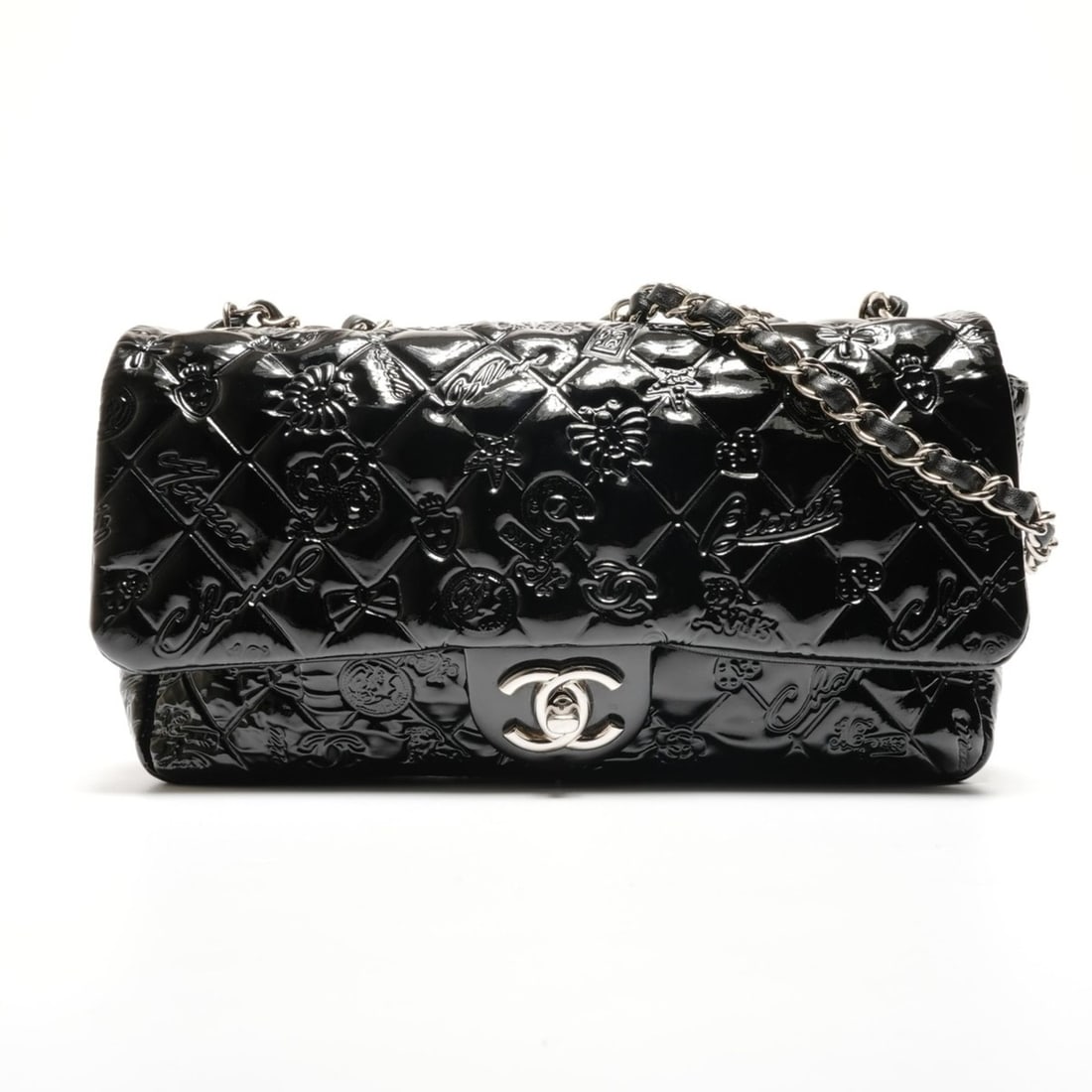 CHANEL Icon Motif Patent Leather Matelasse Chain 1 Shoulder Bag 2010-2011 Black WS26813: --- Catalog ---Category: SizeSize (HxWxD): 16cm x 27cm x 6cm / 6.29'' x 10.62'' x 2.36''Category: DesignType: Shoulder bagColor: BlackGender: WomenCategory: GeneralBrand: ChanelCountry of Origin: Fran