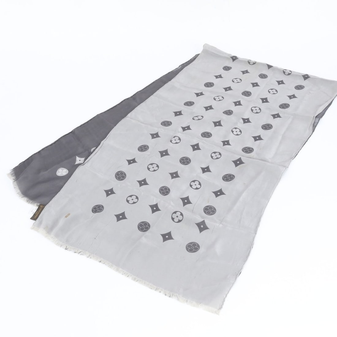 Louis Vuitton Monogram Silk Stole with Fringe, Grey, Women's Scarf: --- Catalog ---Category: SizeSize (LxW): 1.6m x 45cm / 62.99'' x 17.71''Category: DesignType: StoleColor: GrayGender: WomenCategory: GeneralLine: MonogramBrand: Louis VuittonCountry of Origin: Italy--