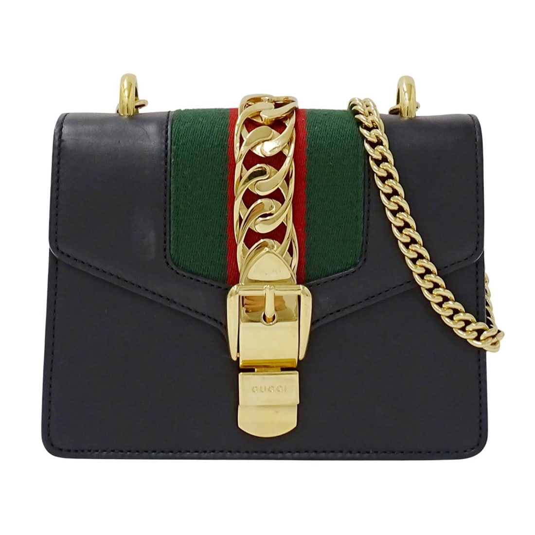 Gucci Sylvie Women's Handbag, Black Leather Shoulder Bag (431666), Chain Bag, Small, Stylish Mini: --- Catalog ---Category: SizeSize (HxWxD): 14cm x 19cm x 7.5cm / 5.51'' x 7.48'' x 2.95''Category: DesignType: Handbag, Shoulder bagColor: BlackGender: WomenMaterial: Leather Category: GeneralMPN: 431