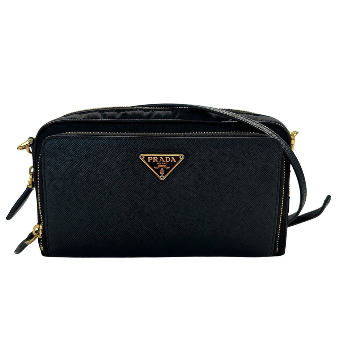 Prada PRADA Women's Handbag, Designer Shoulder Bag, Nylon and Leather Wallet, Black Mini Small, (1 of 14)
