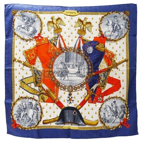Hermès HERMES scarf/muffler for women, brand name Carré 90, NAPOLEON, silk, blue, large, stylish,