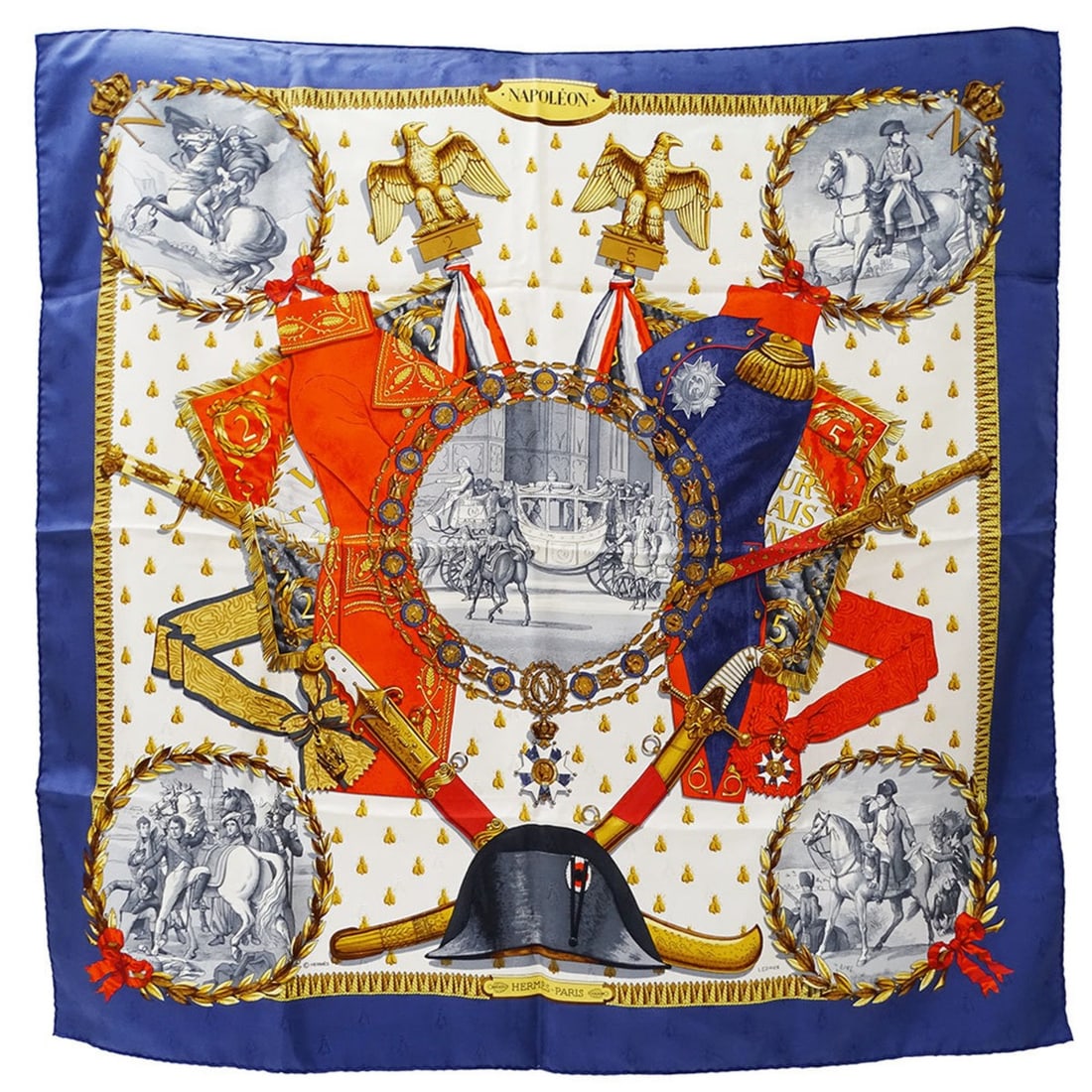 Hermès HERMES scarf/muffler for women, brand name Carré 90, NAPOLEON, silk, blue, large, stylish, (1 of 13)