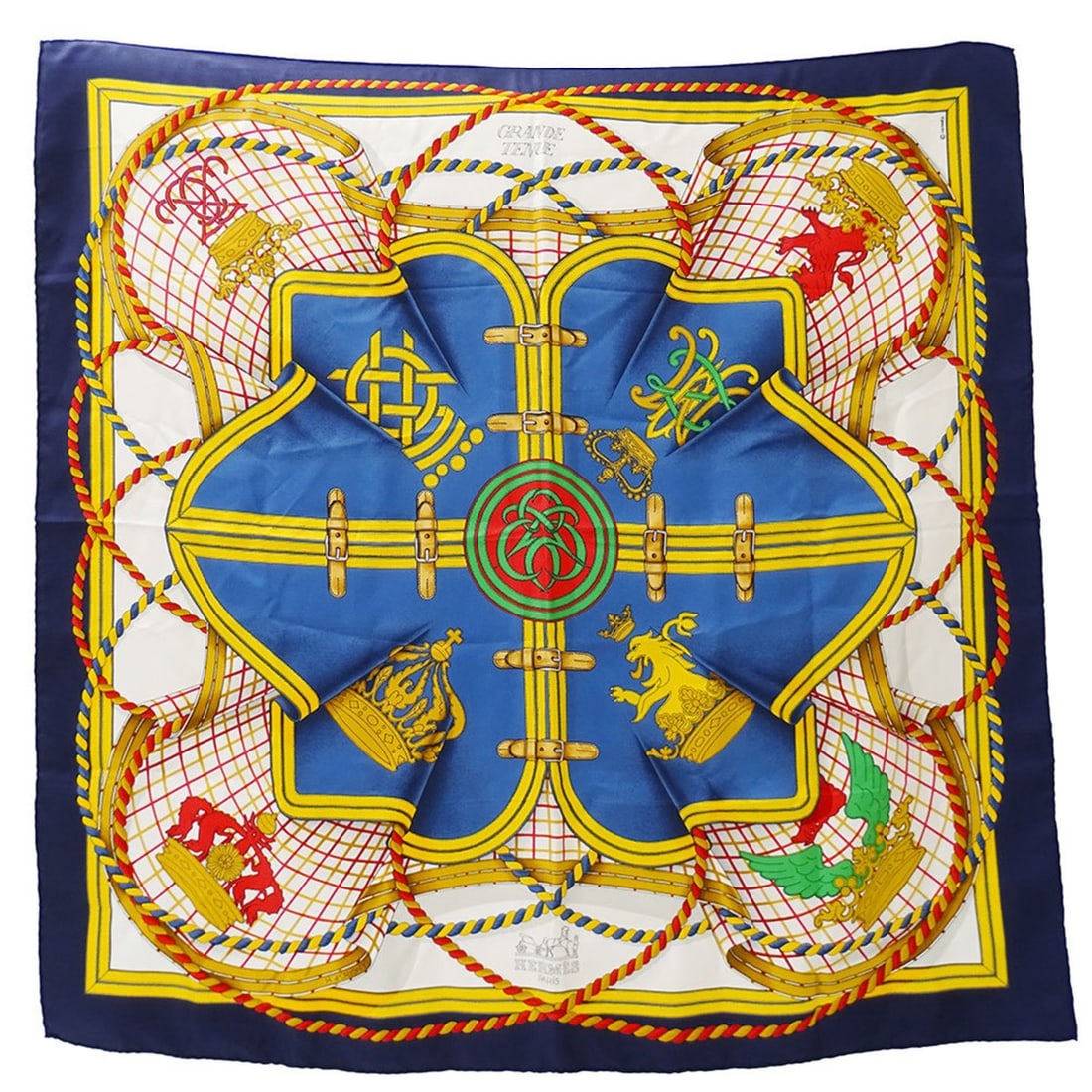 Hermès HERMES scarf/muffler for women, brand name Carré 90, Grande Tenue, horse print, silk, blue, (1 of 12)