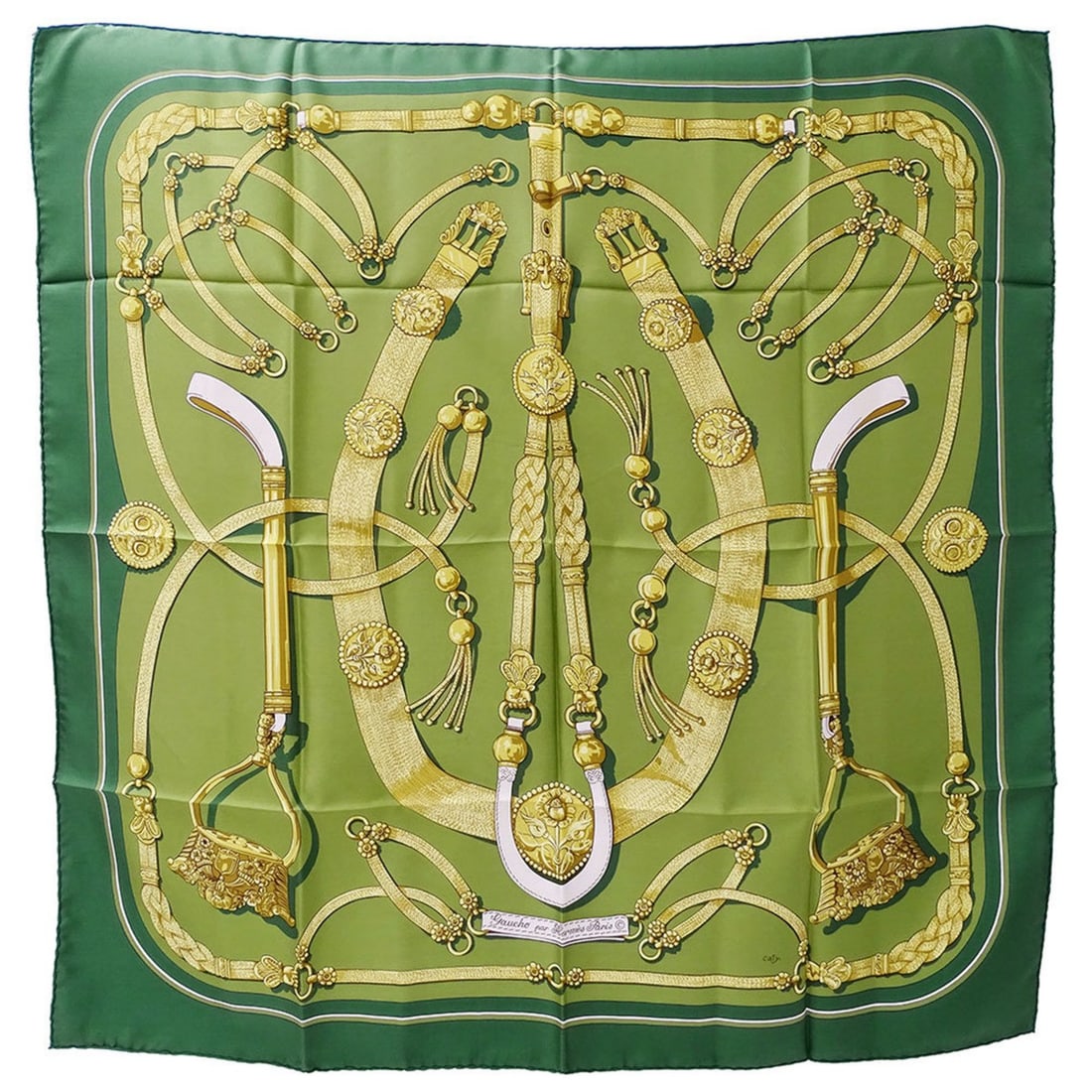 Hermès Gaucho par Hermes Paris scarf, women's, large, green silk scarf. This stylish and elegant (1 of 11)