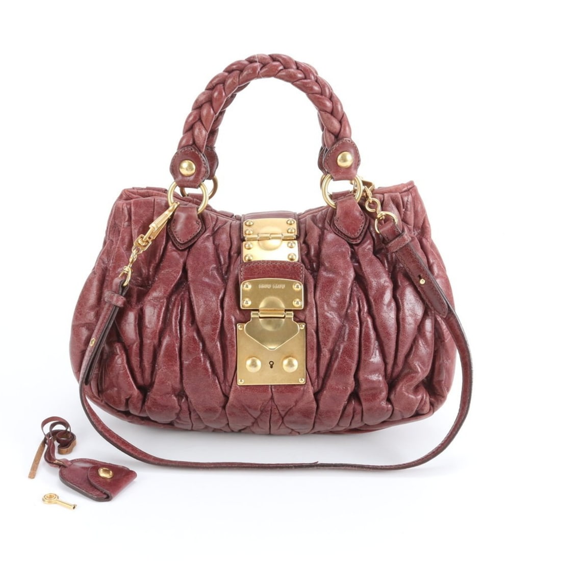 Miu Miu Miu Matelasse Braided Leather Shoulder Bag, Tote Handbag with Gold Hardware for Women (1 of 10)