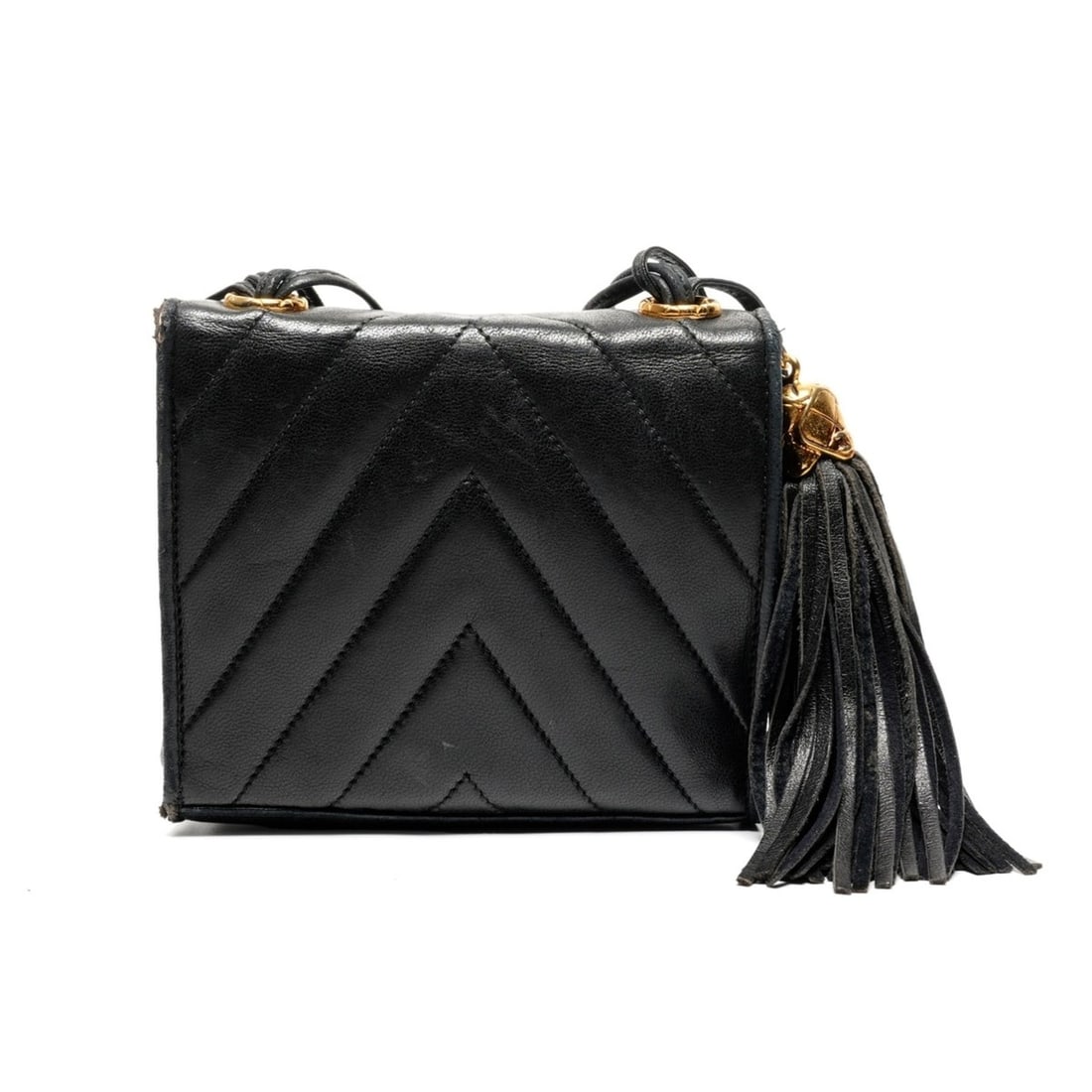 CHANEL Fringe Shoulder Bag, Black Lambskin, 1989-1991, WS3402 (1 of 16)