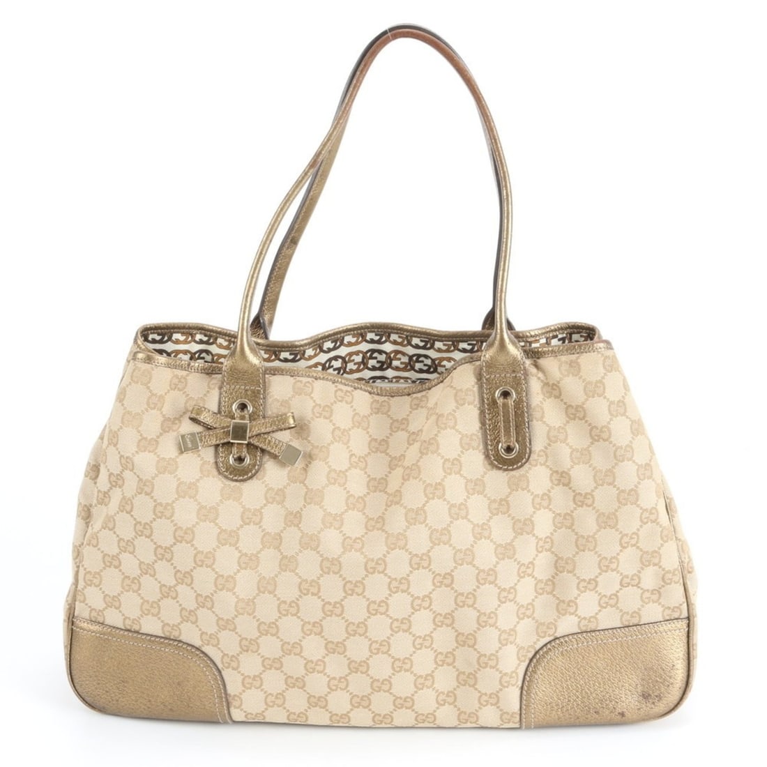 Gucci GG Canvas Princess 161719 Leather Tote Bag Shoulder Gold Women's (1 of 20)