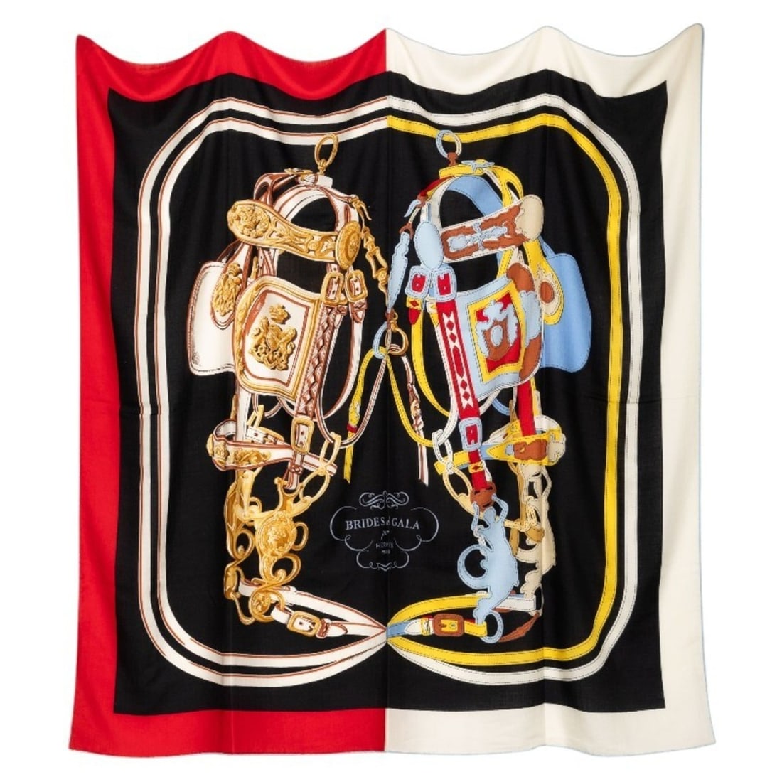 Hermes Hermès Carre Jean 140 Brides de Gala Applique Pique Scarf/Shawl in Red, Black, and (1 of 12)